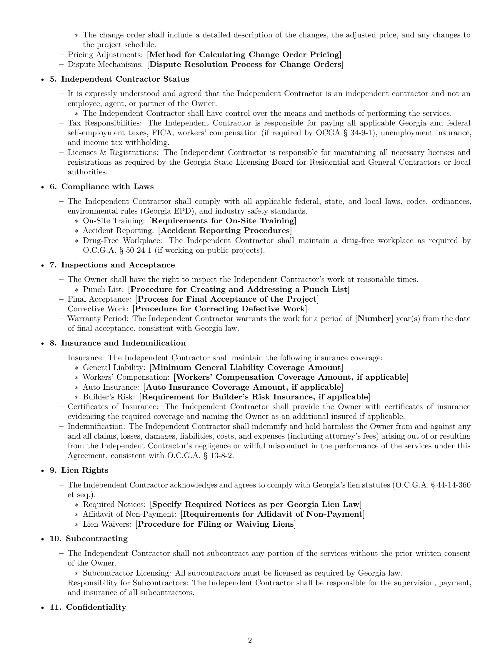 Preview page 2 of Free Georgia construction independent contractor agreement template