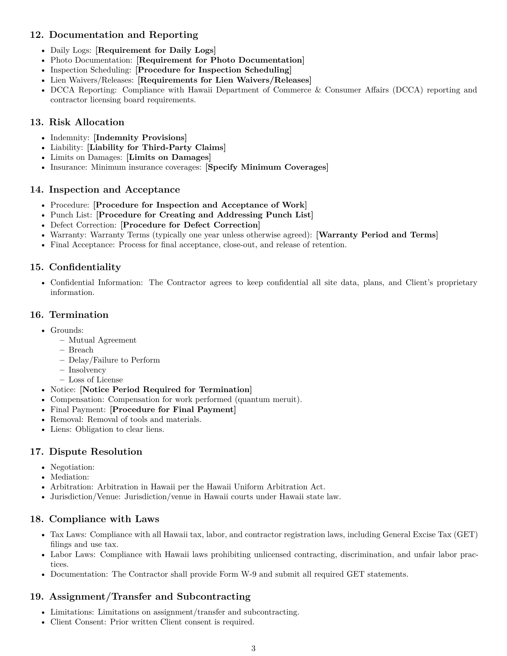 Preview page 3 of Free Hawaii construction independent contractor agreement template