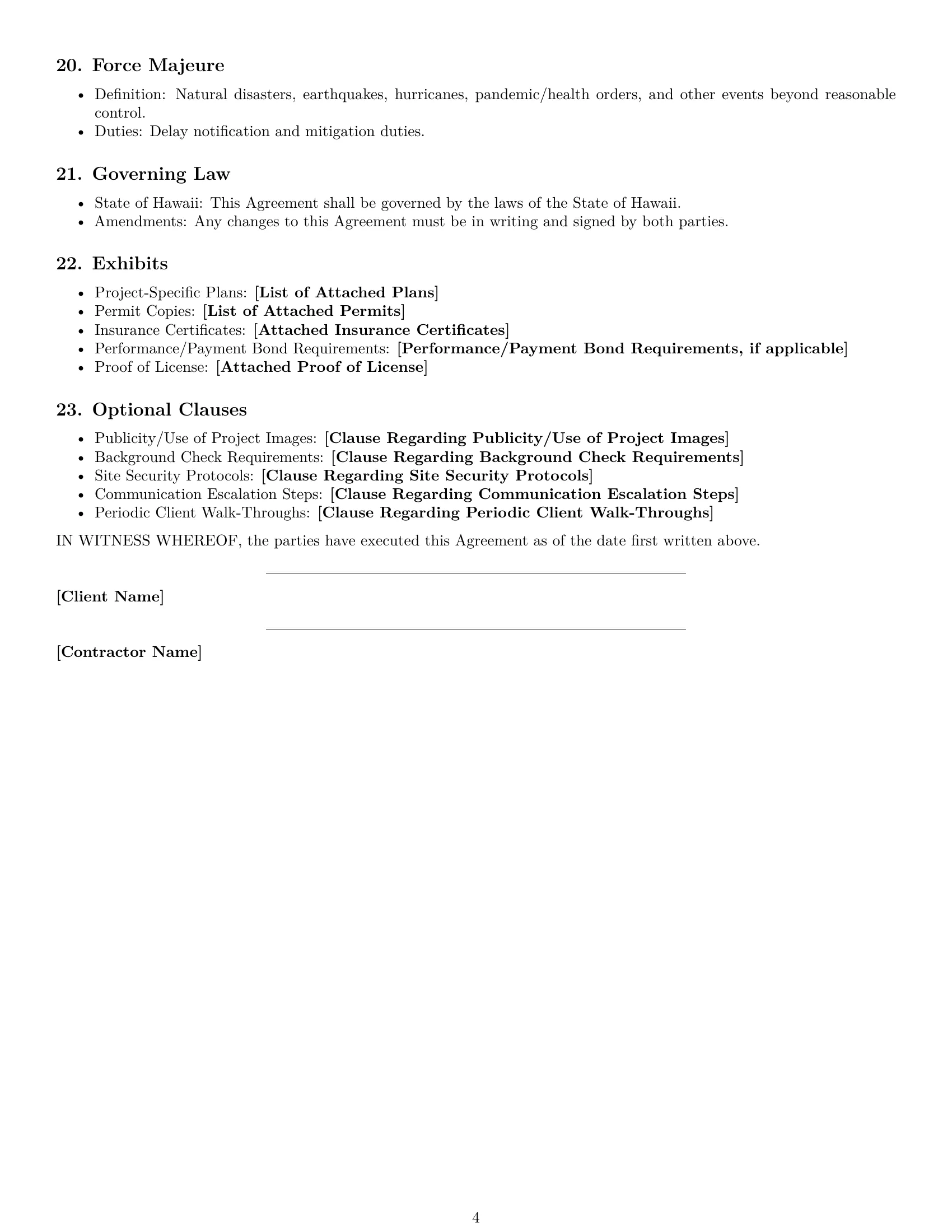 Preview page 4 of Free Hawaii construction independent contractor agreement template