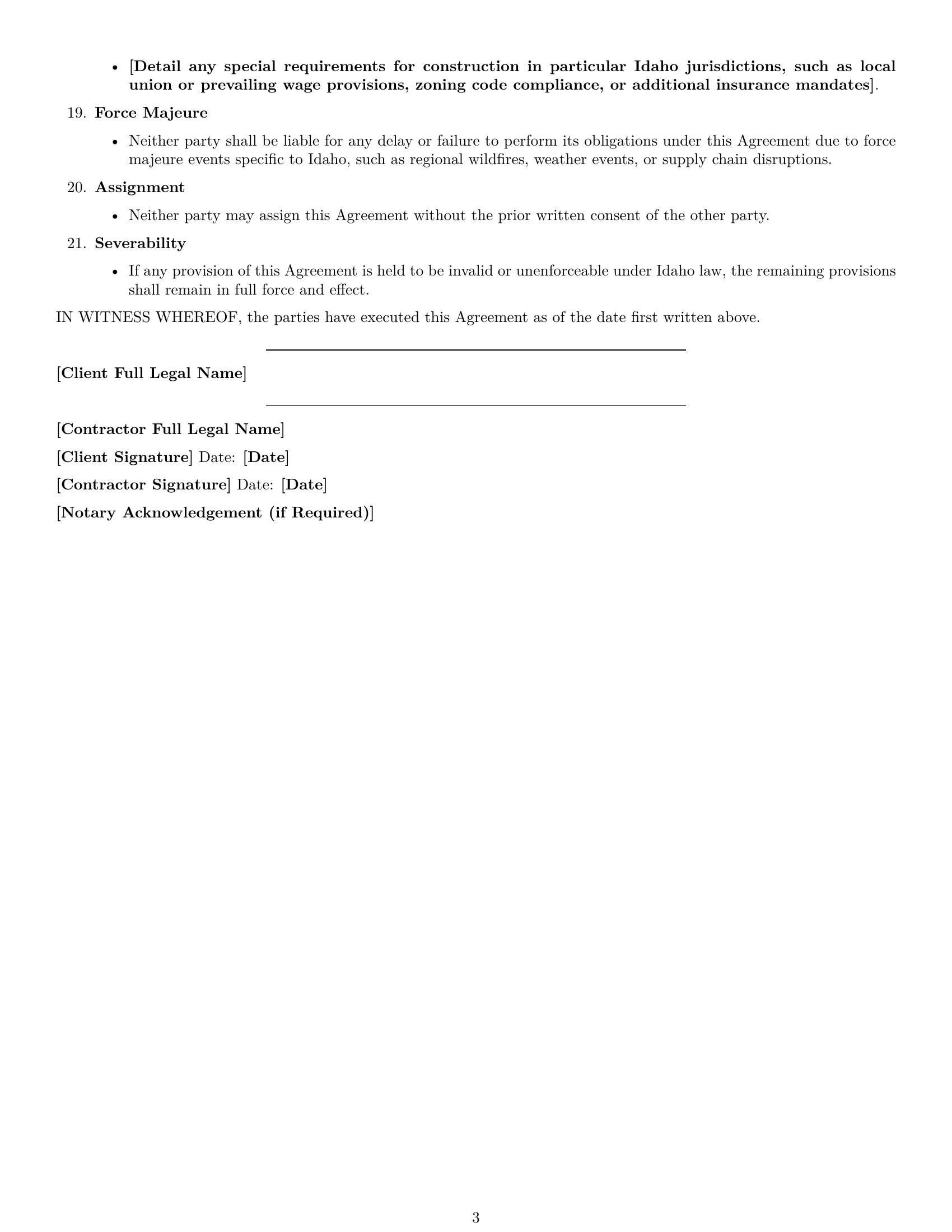Preview page 3 of Free Idaho construction independent contractor agreement template
