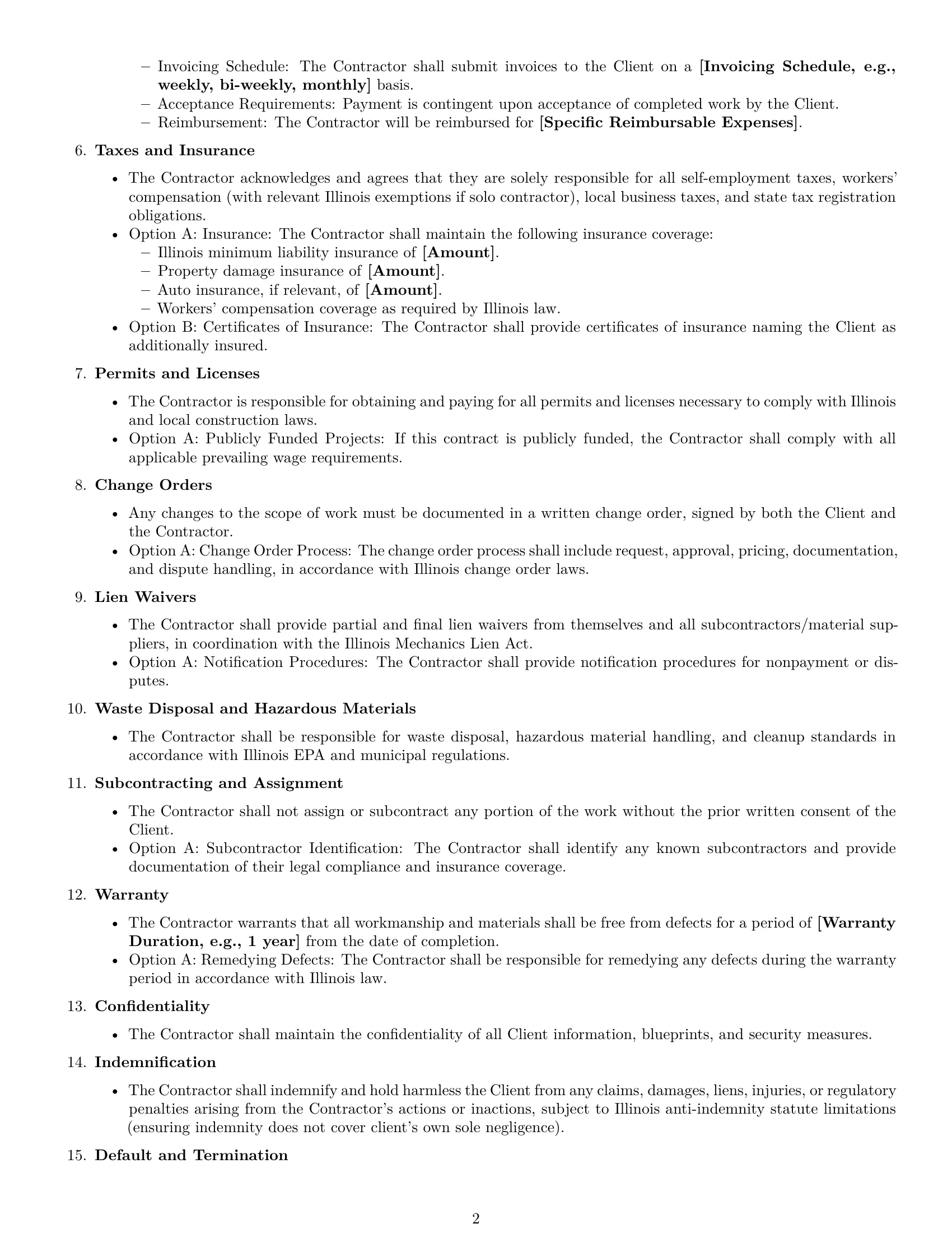 Preview page 2 of Free Illinois construction independent contractor agreement template
