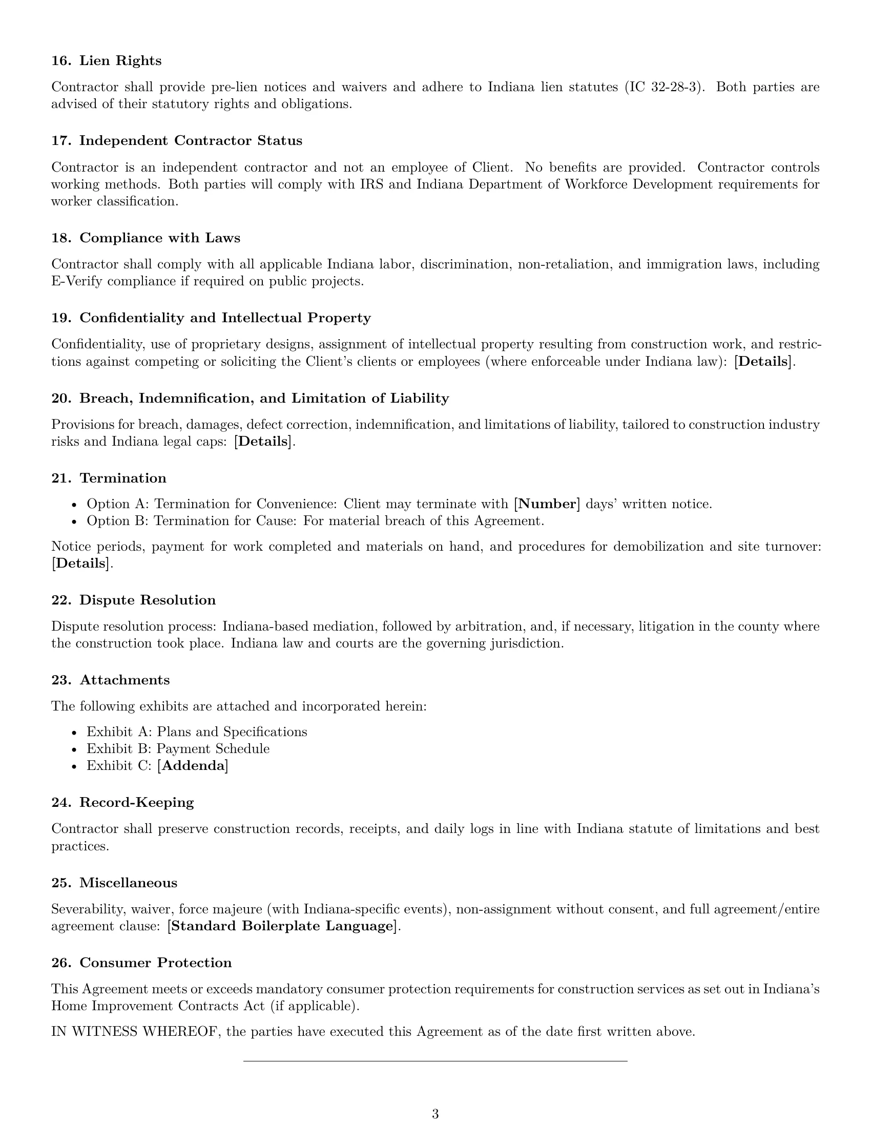 Preview page 3 of Free Indiana construction independent contractor agreement template