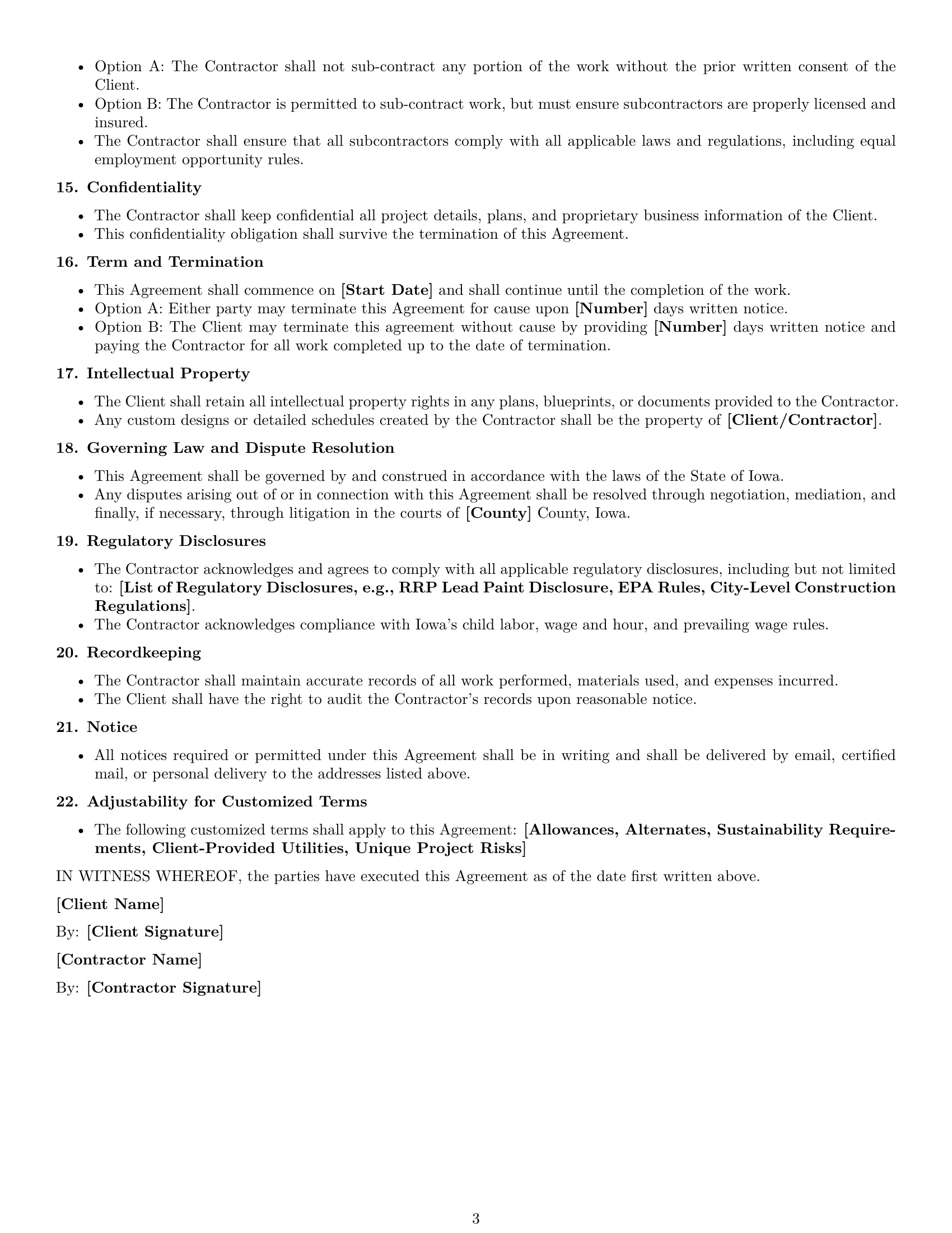 Preview page 3 of Free Iowa construction independent contractor agreement template