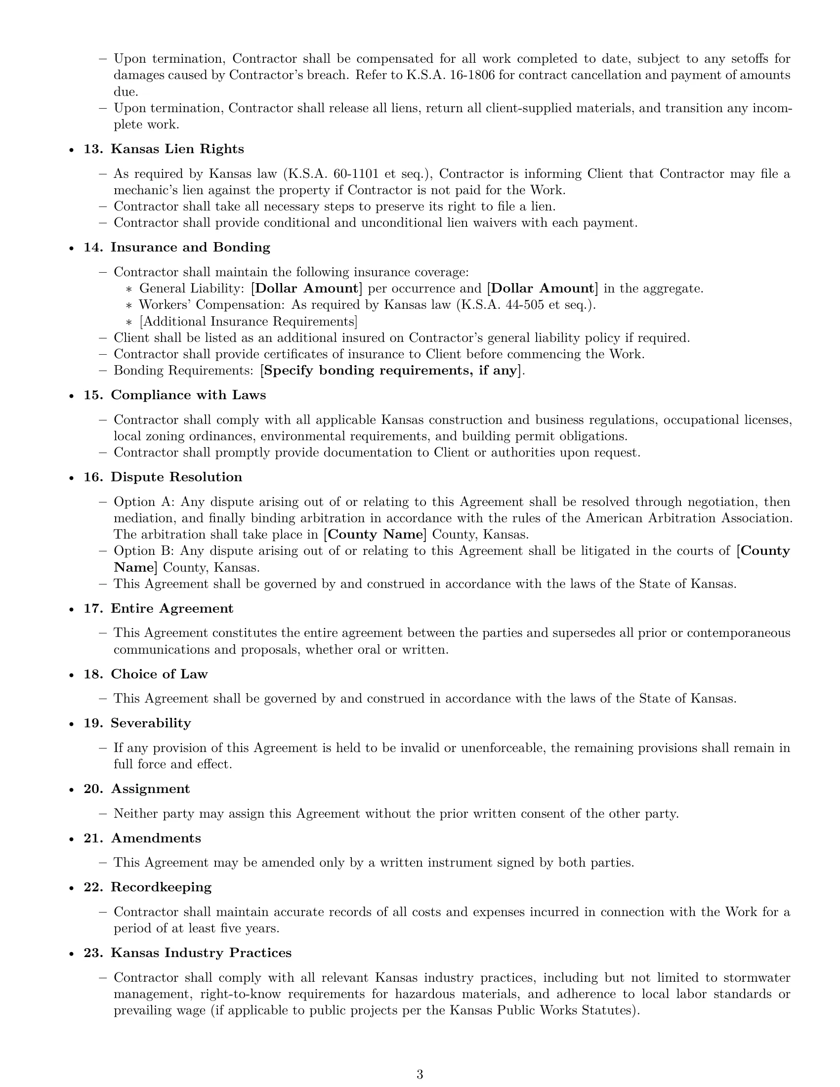 Preview page 3 of Free Kansas construction independent contractor agreement template