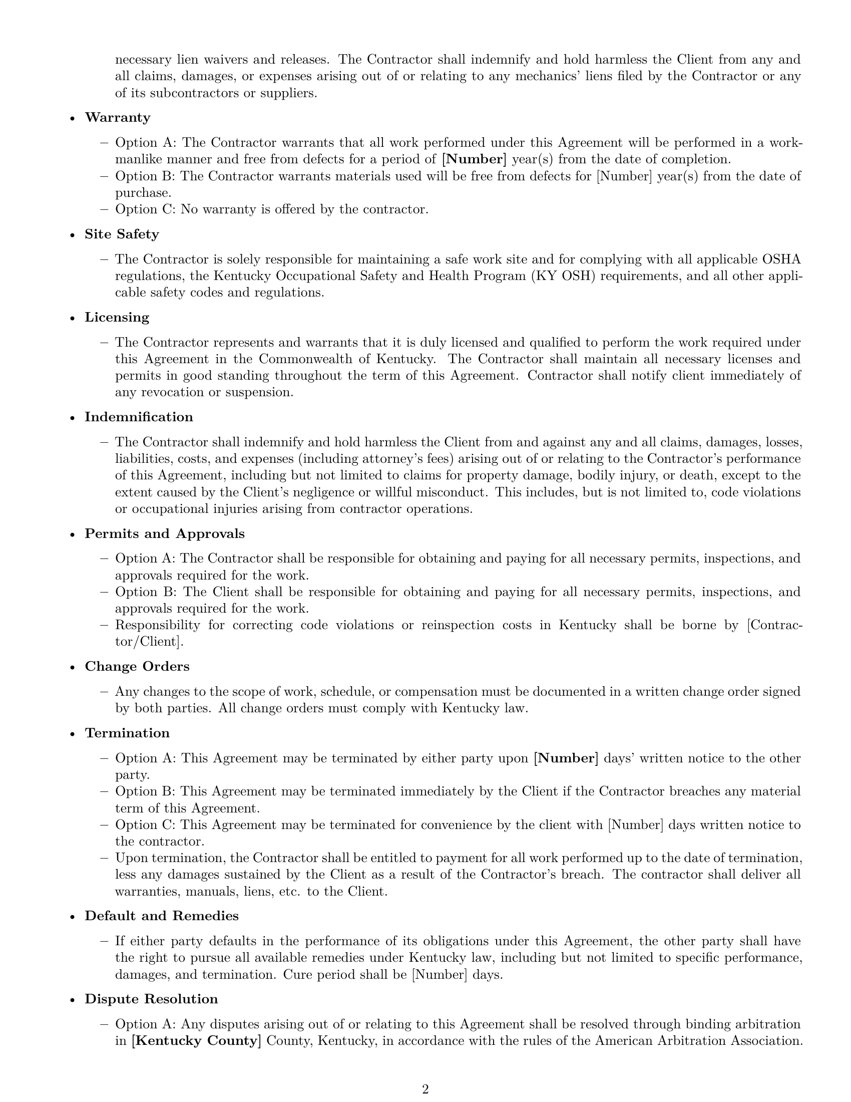 Preview page 2 of Free Kentucky construction independent contractor agreement template