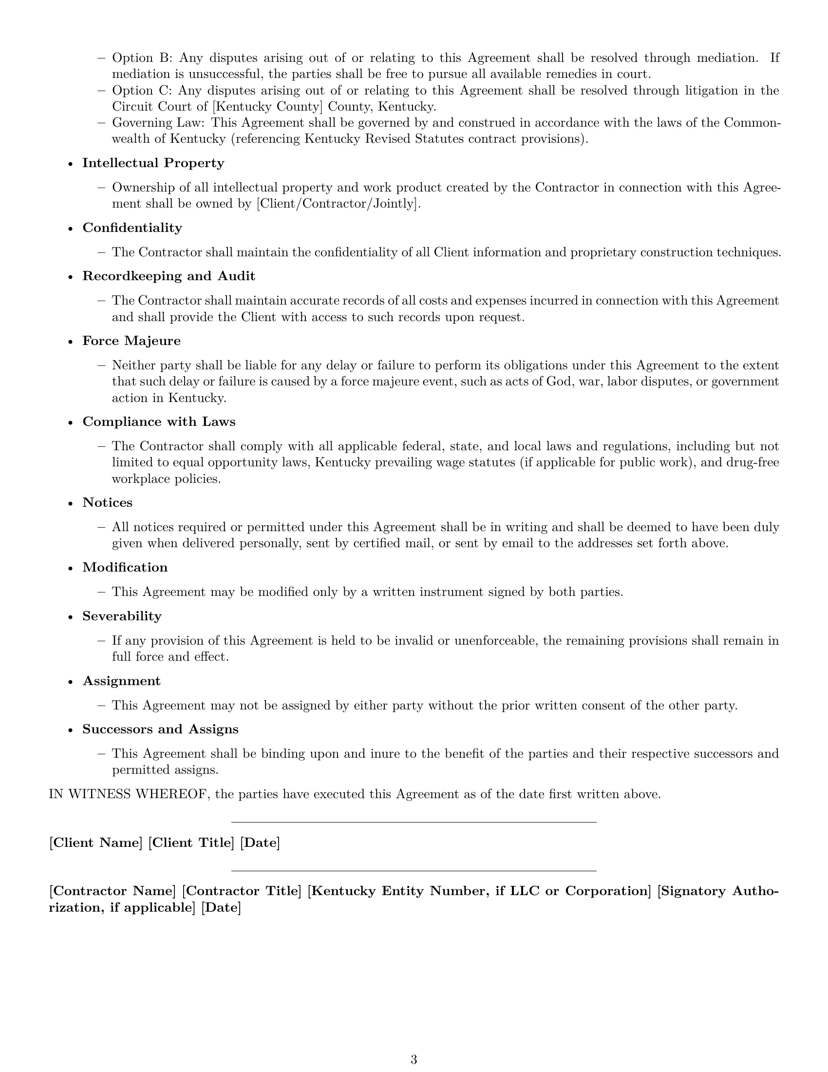 Preview page 3 of Free Kentucky construction independent contractor agreement template