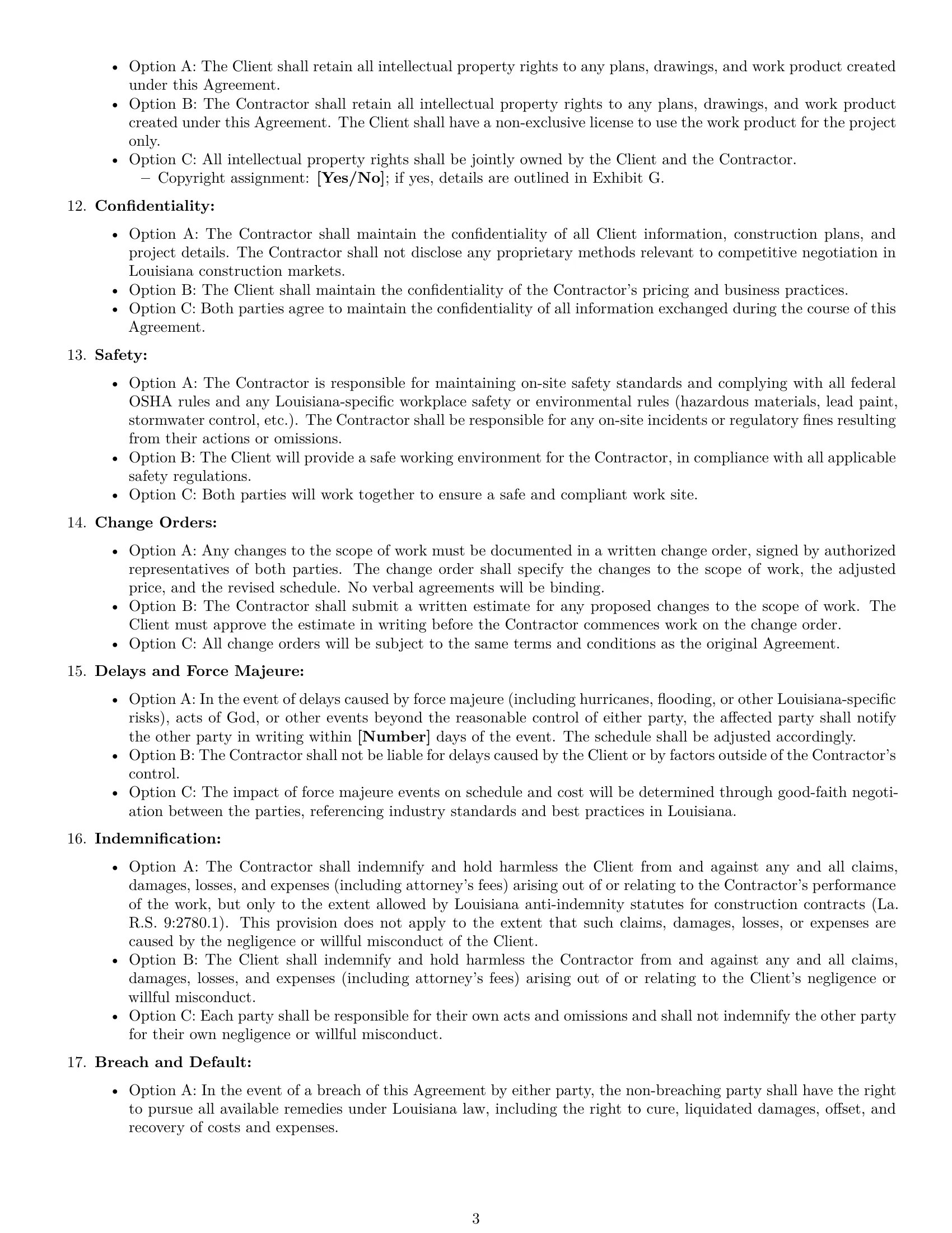 Preview page 3 of Free Louisiana construction independent contractor agreement template