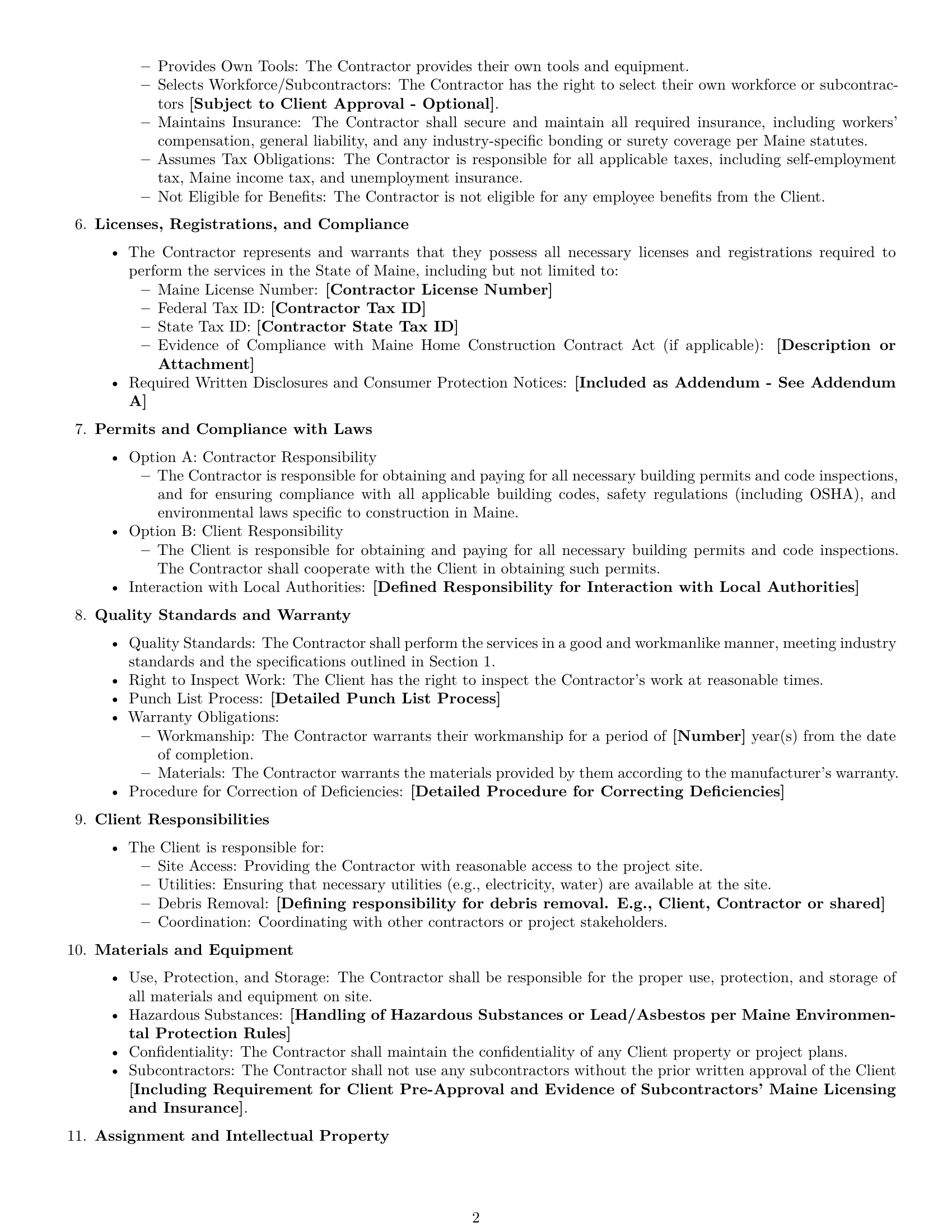 Preview page 2 of Free Maine construction independent contractor agreement template