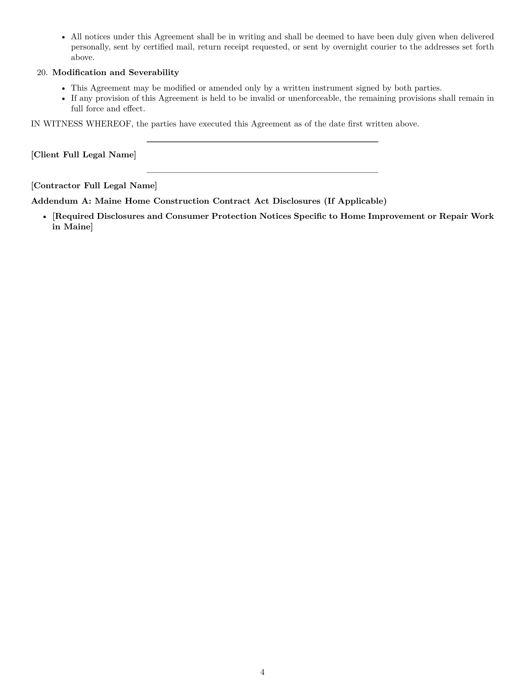 Preview page 4 of Free Maine construction independent contractor agreement template