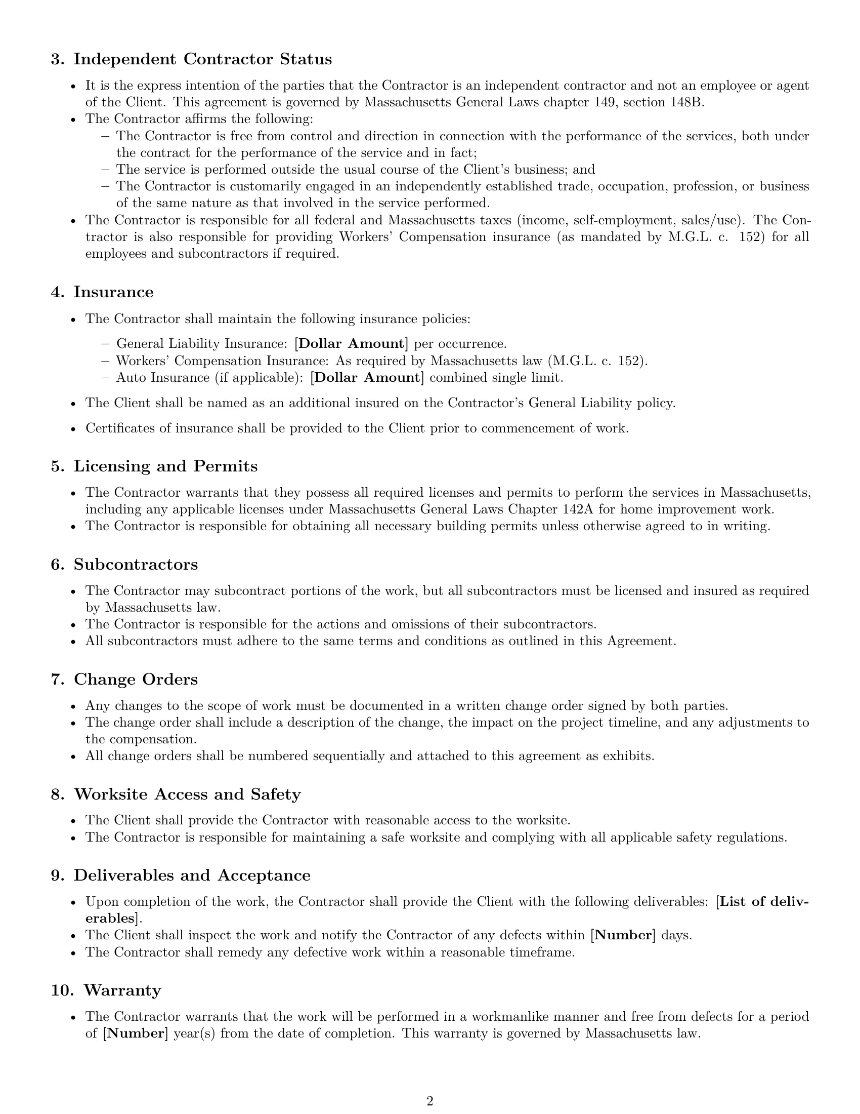 Preview page 2 of Free Massachusetts construction independent contractor agreement template