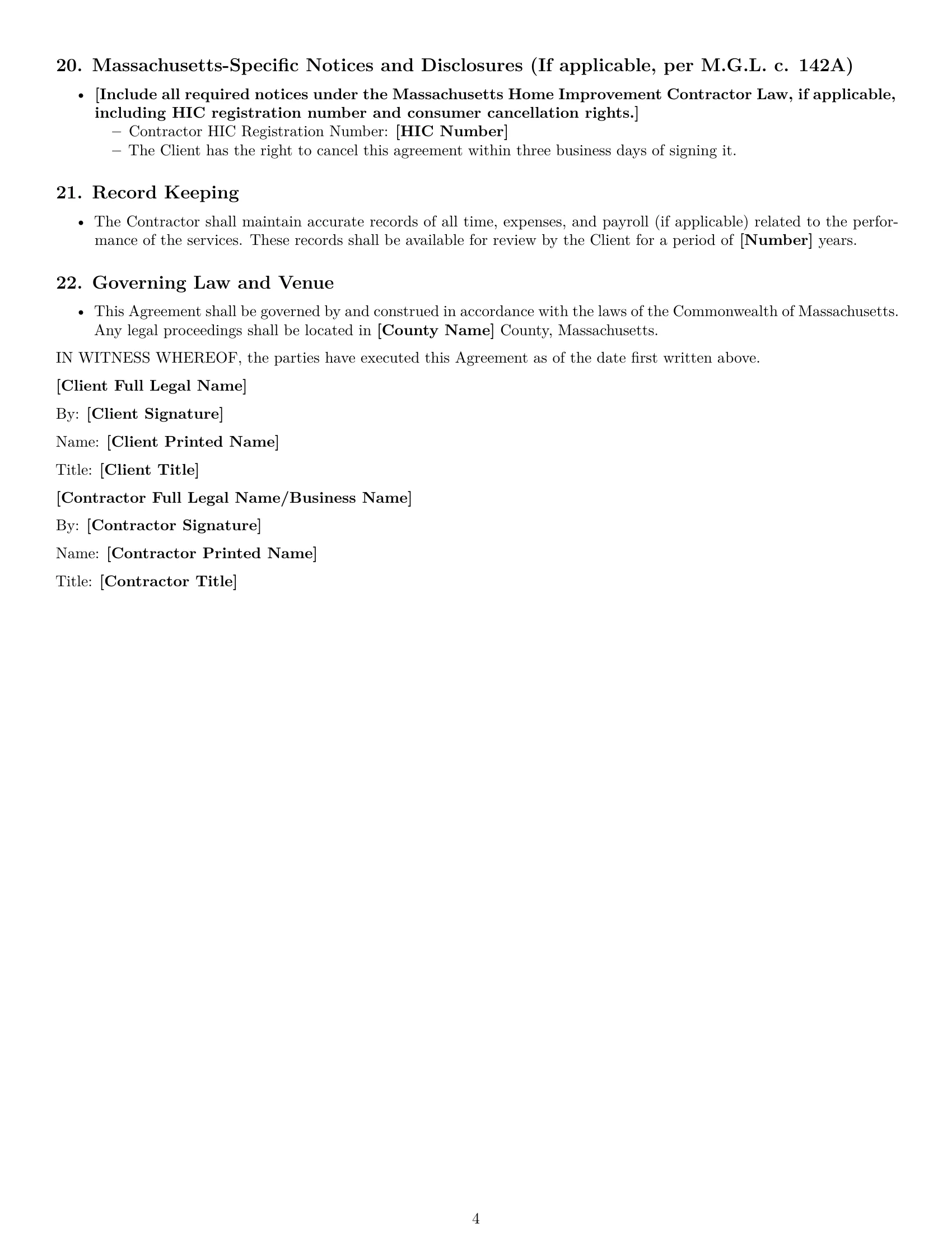 Preview page 4 of Free Massachusetts construction independent contractor agreement template