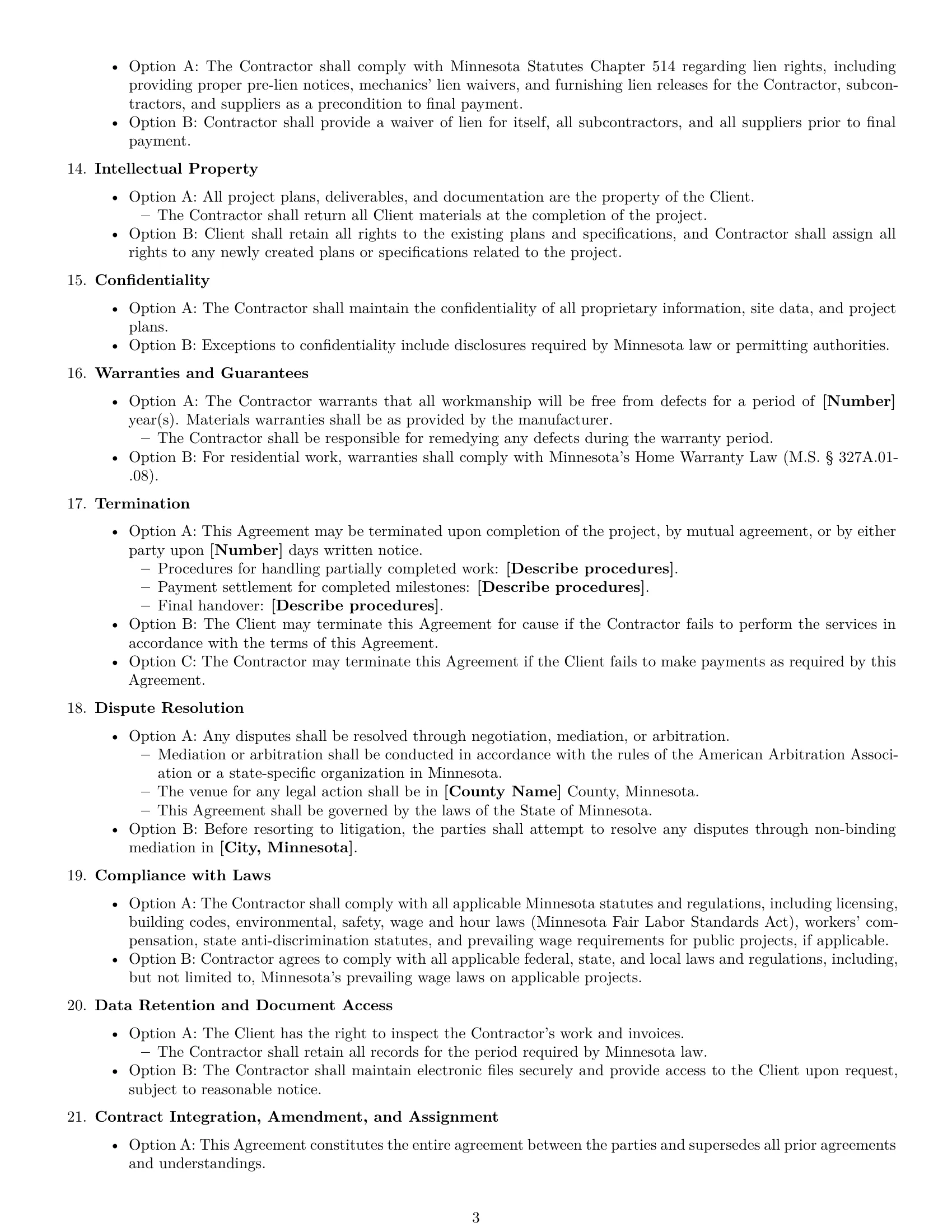 Preview page 3 of Free Minnesota construction independent contractor agreement template