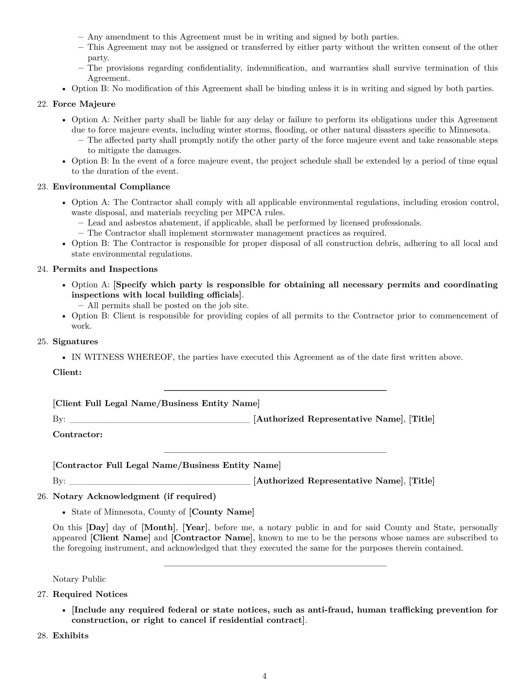 Preview page 4 of Free Minnesota construction independent contractor agreement template