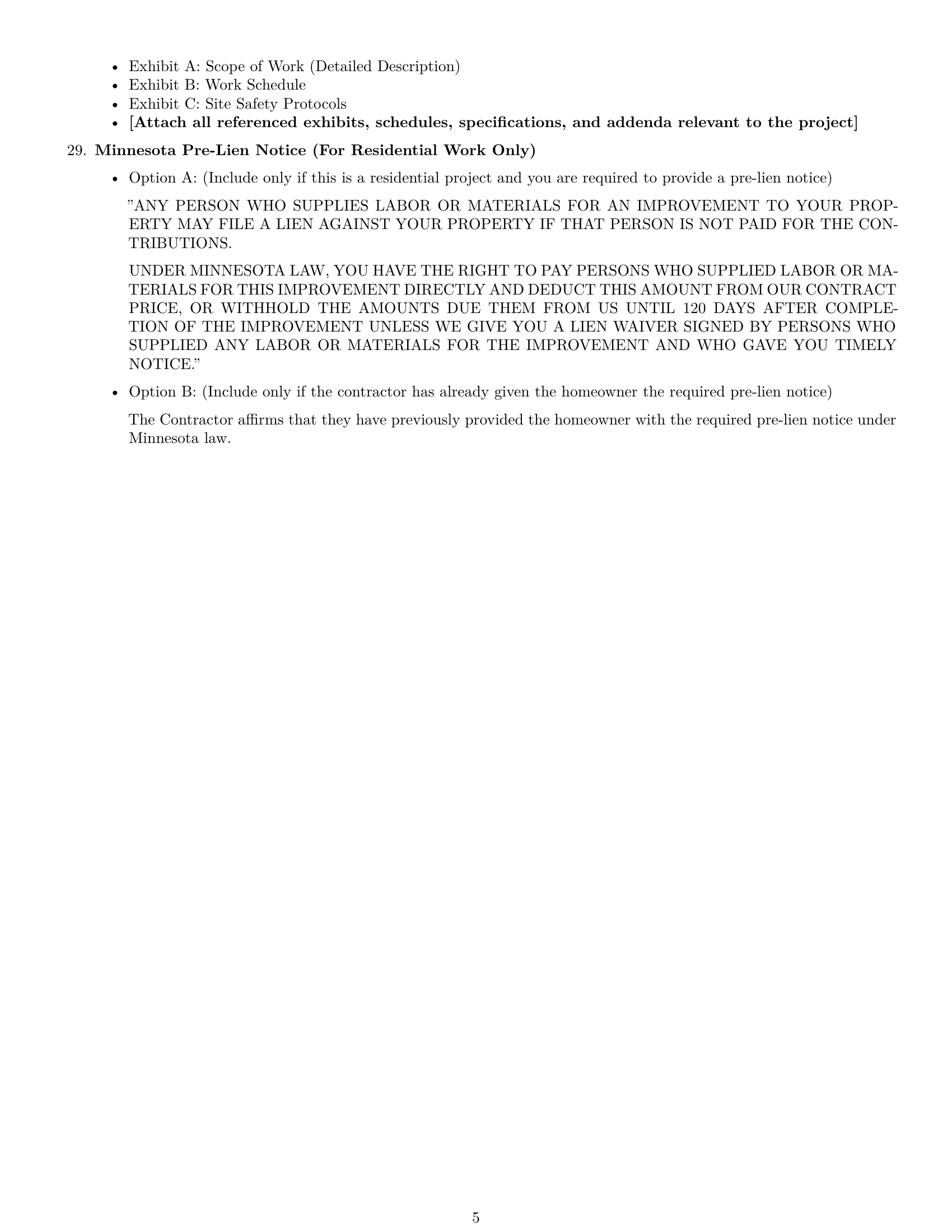 Preview page 5 of Free Minnesota construction independent contractor agreement template
