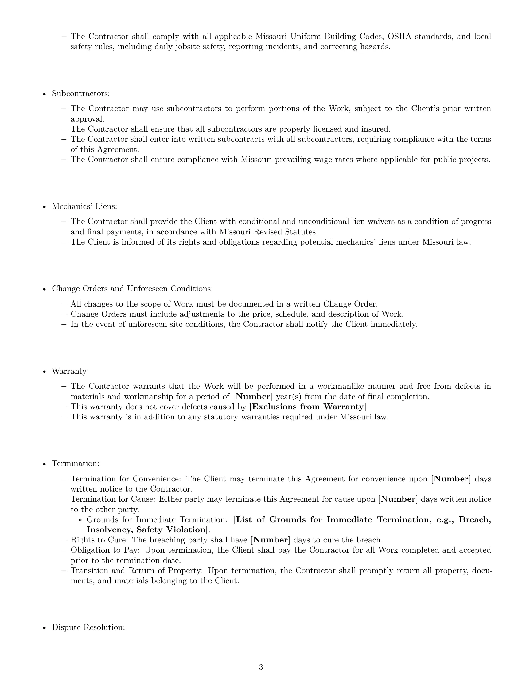 Preview page 3 of Free Missouri construction independent contractor agreement template