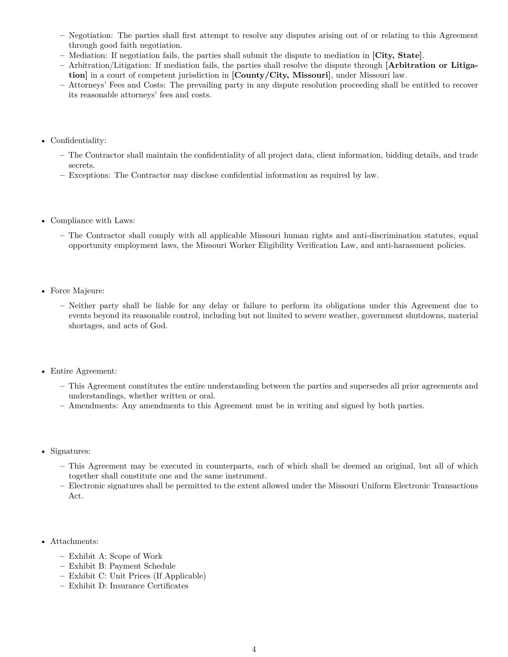 Preview page 4 of Free Missouri construction independent contractor agreement template