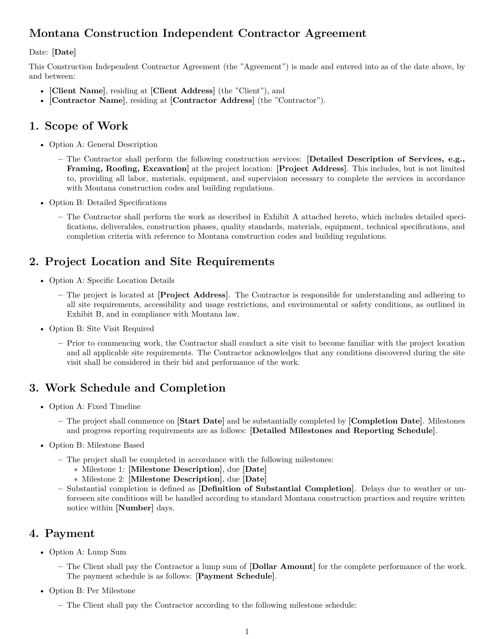 Preview page 1 of Free Montana construction independent contractor agreement template