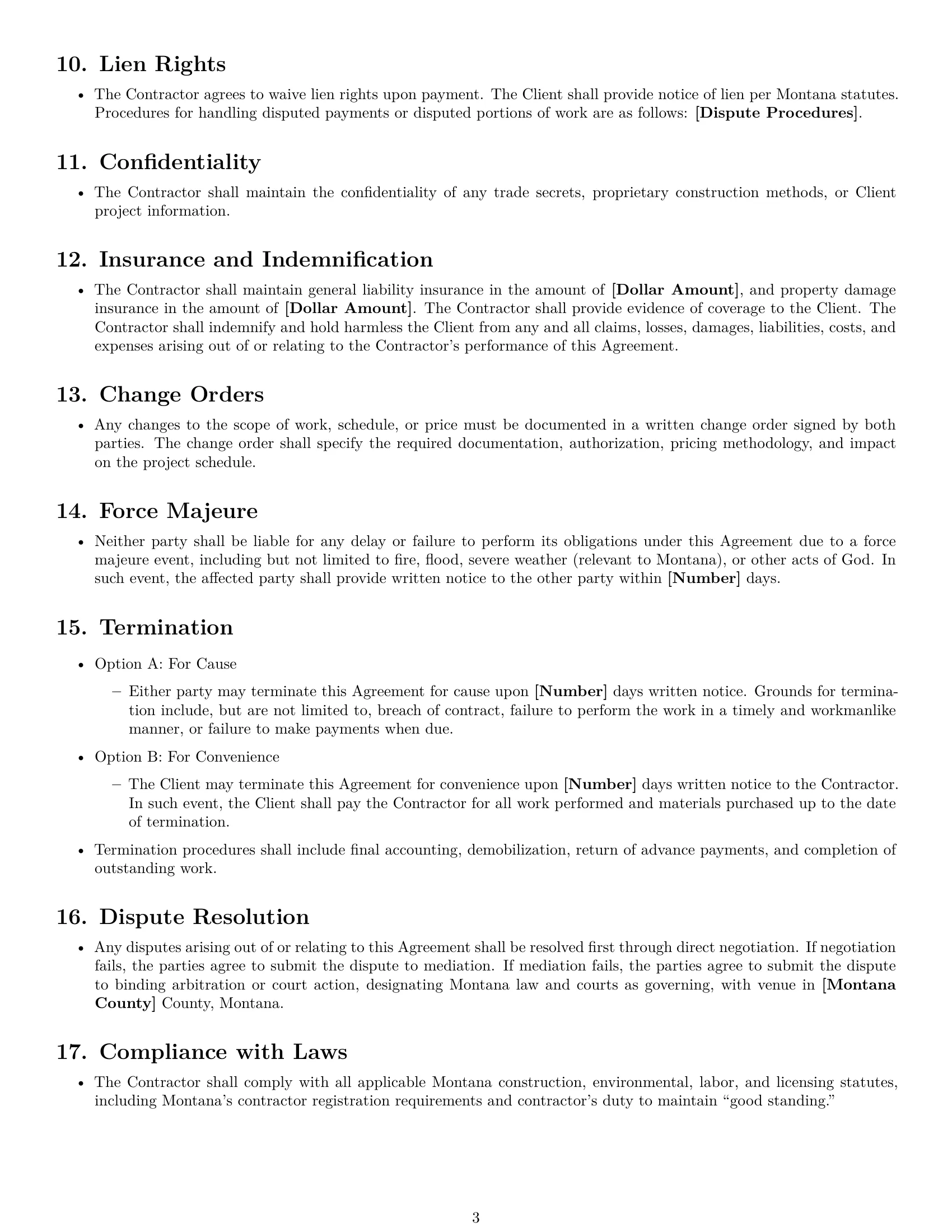 Preview page 3 of Free Montana construction independent contractor agreement template
