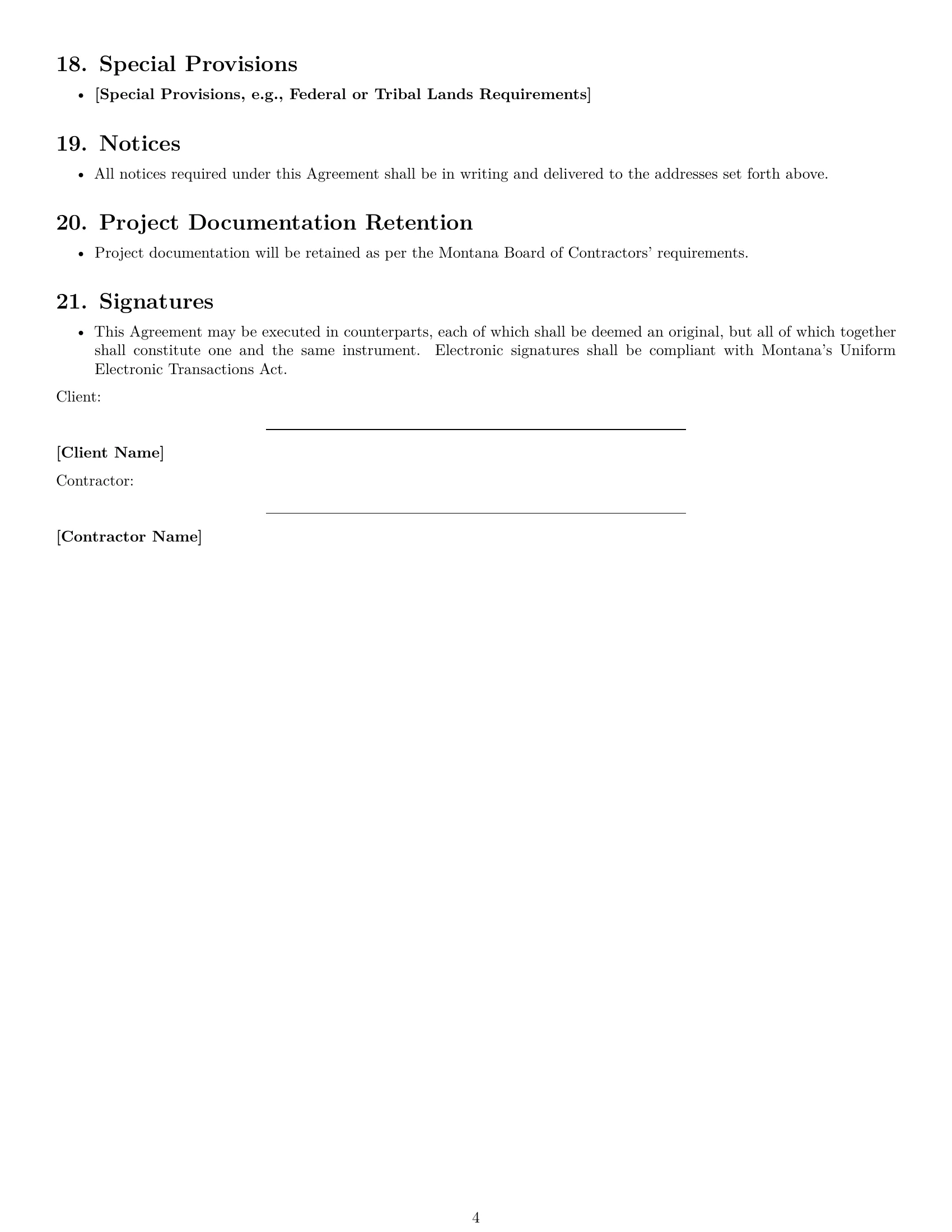 Preview page 4 of Free Montana construction independent contractor agreement template