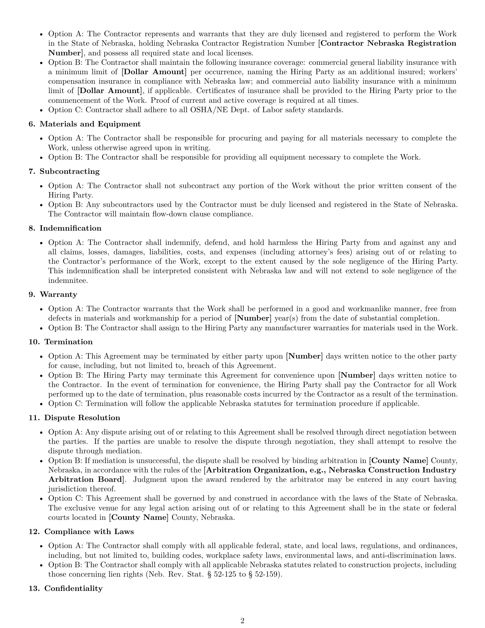 Preview page 2 of Free Nebraska construction independent contractor agreement template