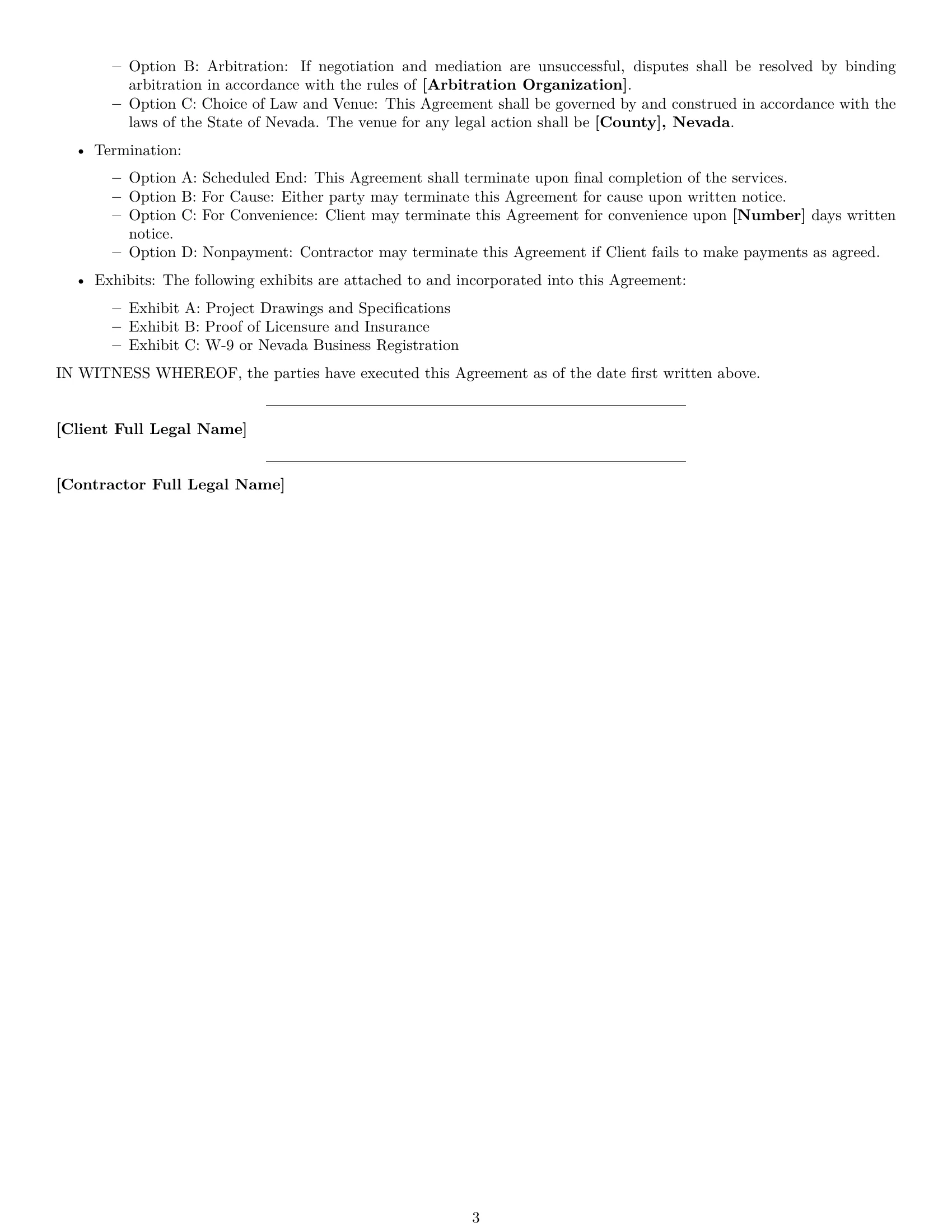 Preview page 3 of Free Nevada construction independent contractor agreement template