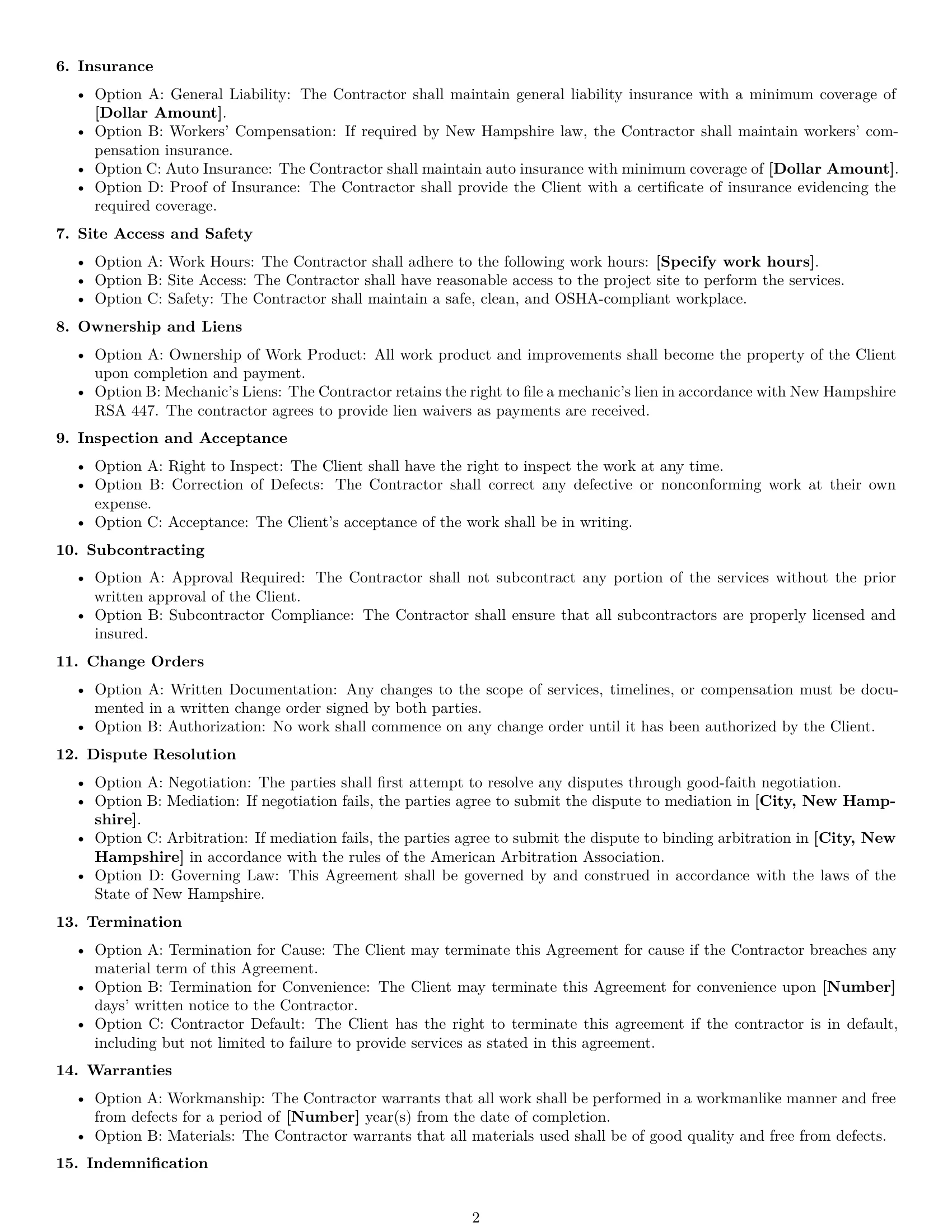 Preview page 2 of Free New Hampshire construction independent contractor agreement template