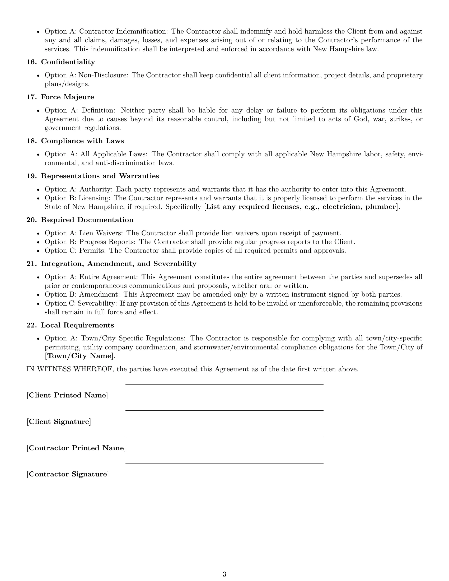 Preview page 3 of Free New Hampshire construction independent contractor agreement template
