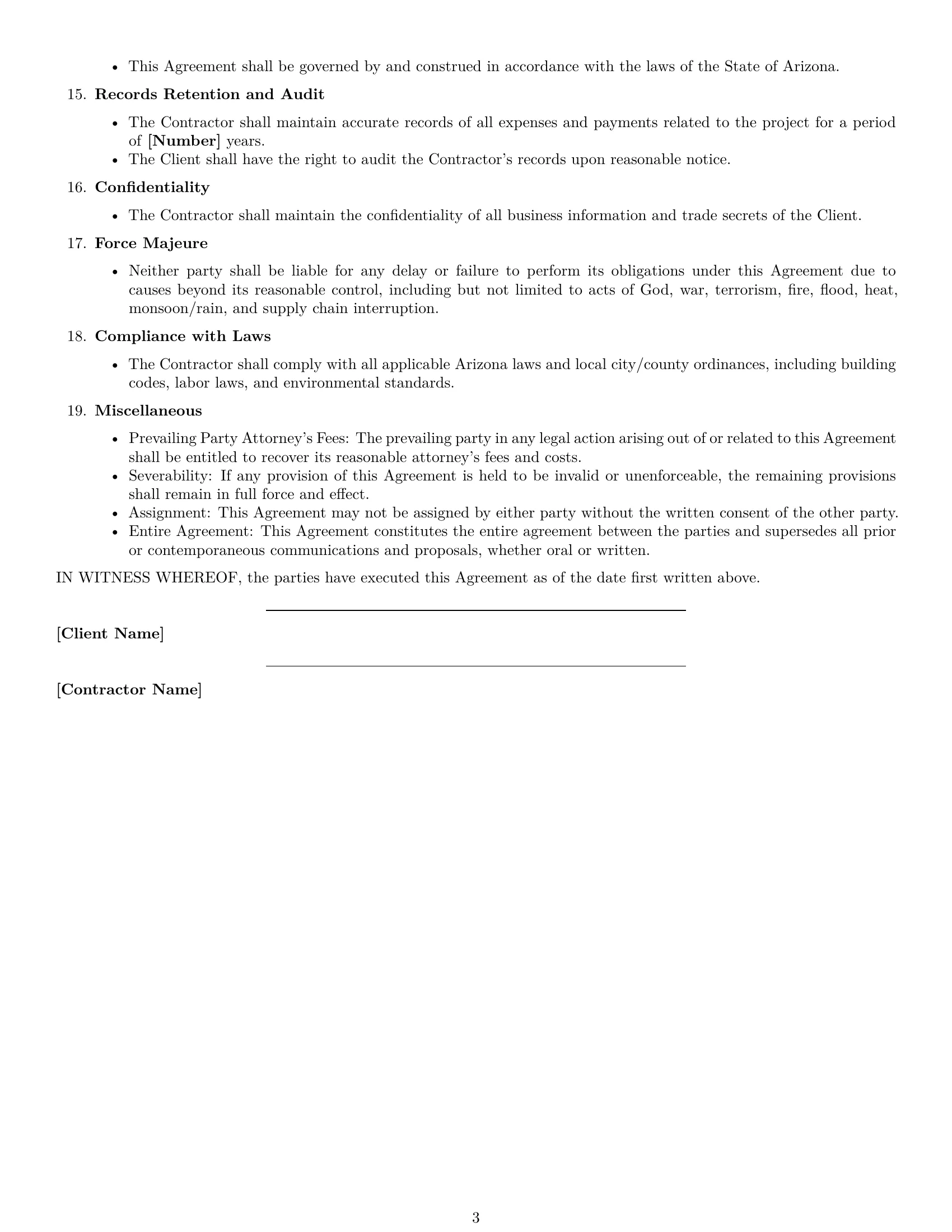 Preview page 3 of Free Arizona construction independent contractor agreement template