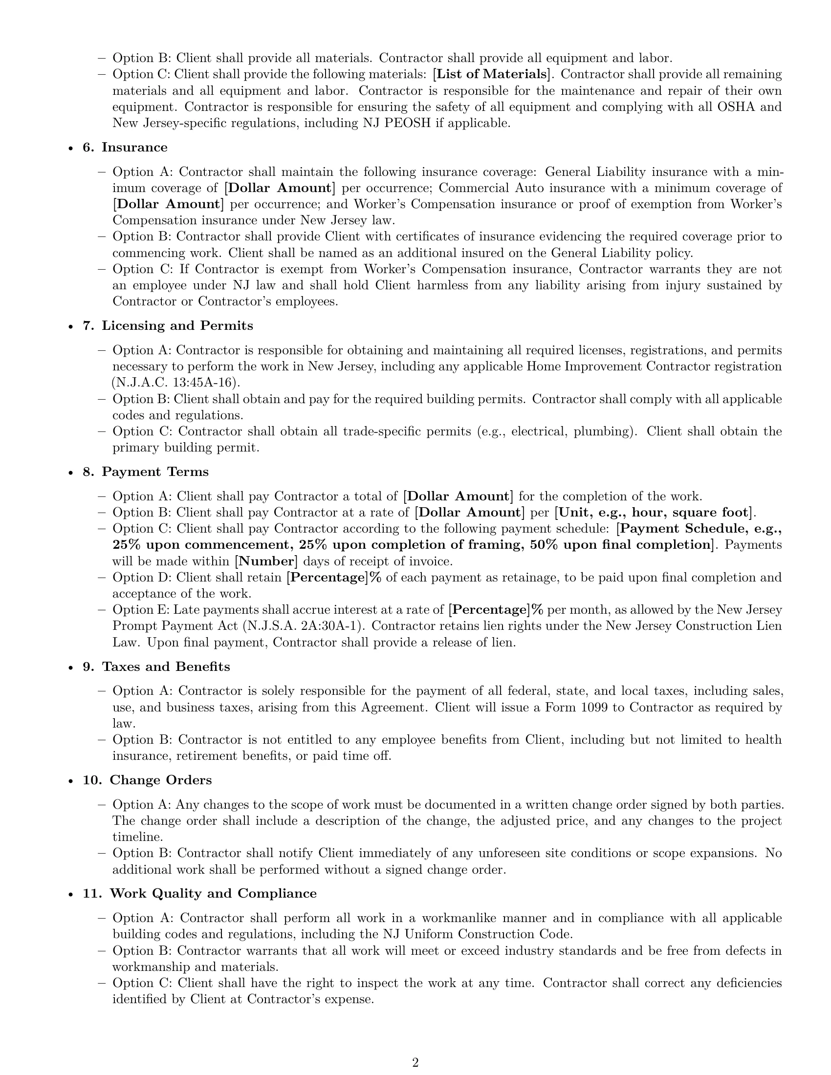 Preview page 2 of Free New Jersey construction independent contractor agreement template