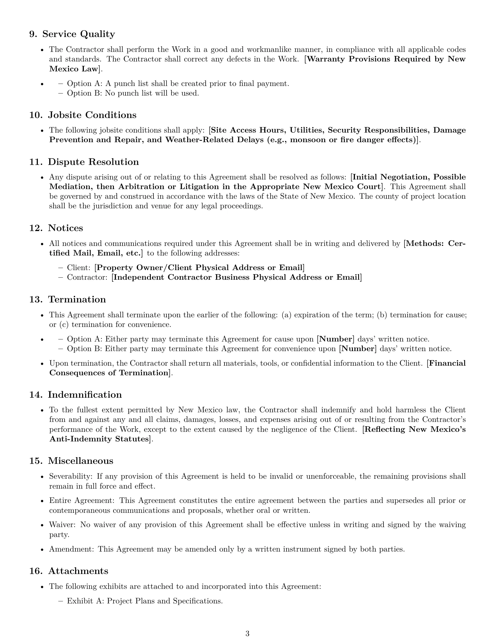 Preview page 3 of Free New Mexico construction independent contractor agreement template