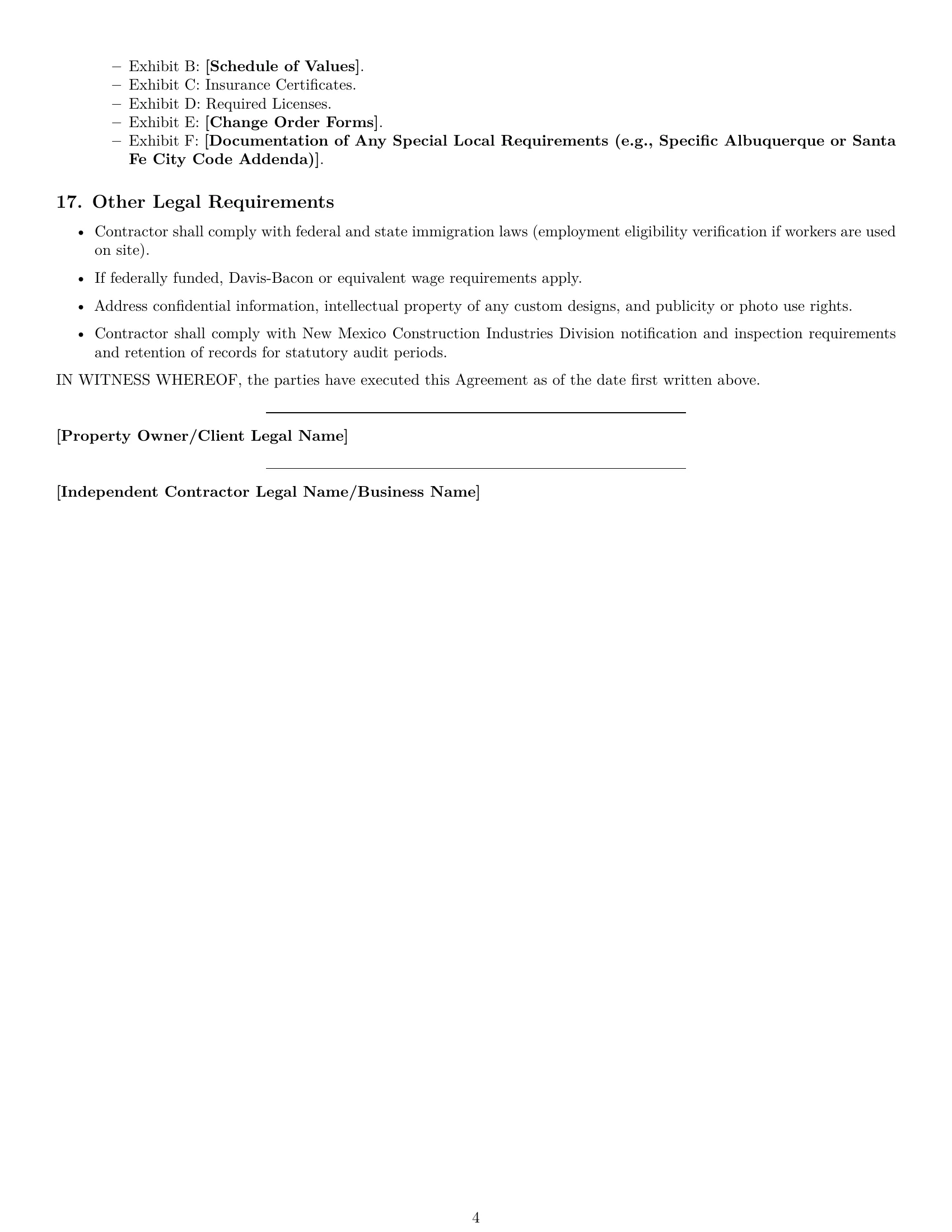 Preview page 4 of Free New Mexico construction independent contractor agreement template