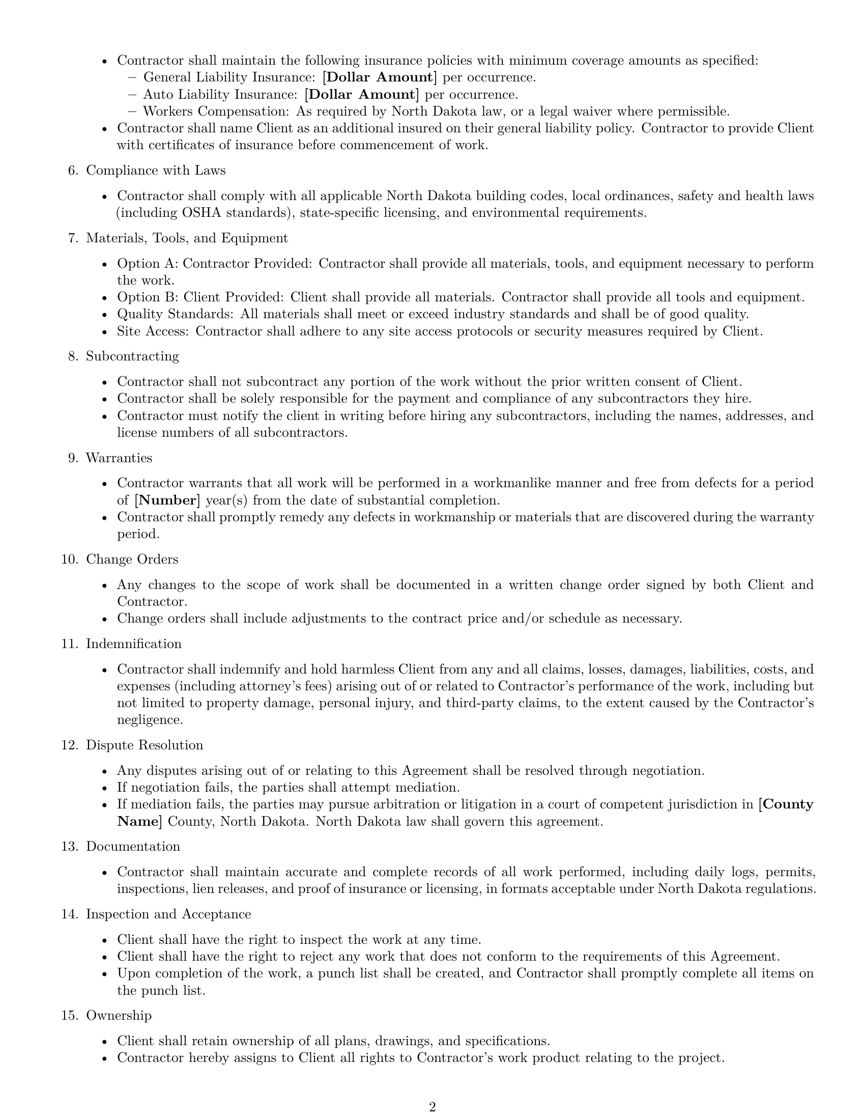 Preview page 2 of Free North Dakota construction independent contractor agreement template