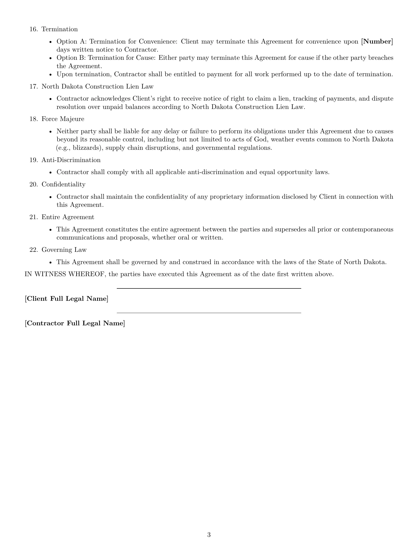 Preview page 3 of Free North Dakota construction independent contractor agreement template
