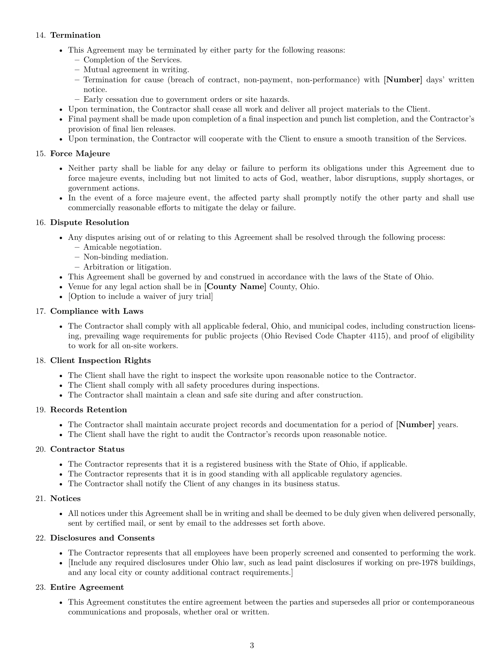 Preview page 3 of Free Ohio construction independent contractor agreement template