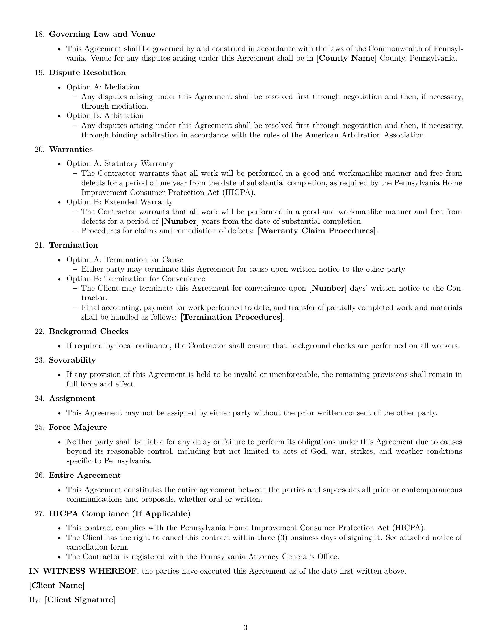 Preview page 3 of Free Pennsylvania construction independent contractor agreement template