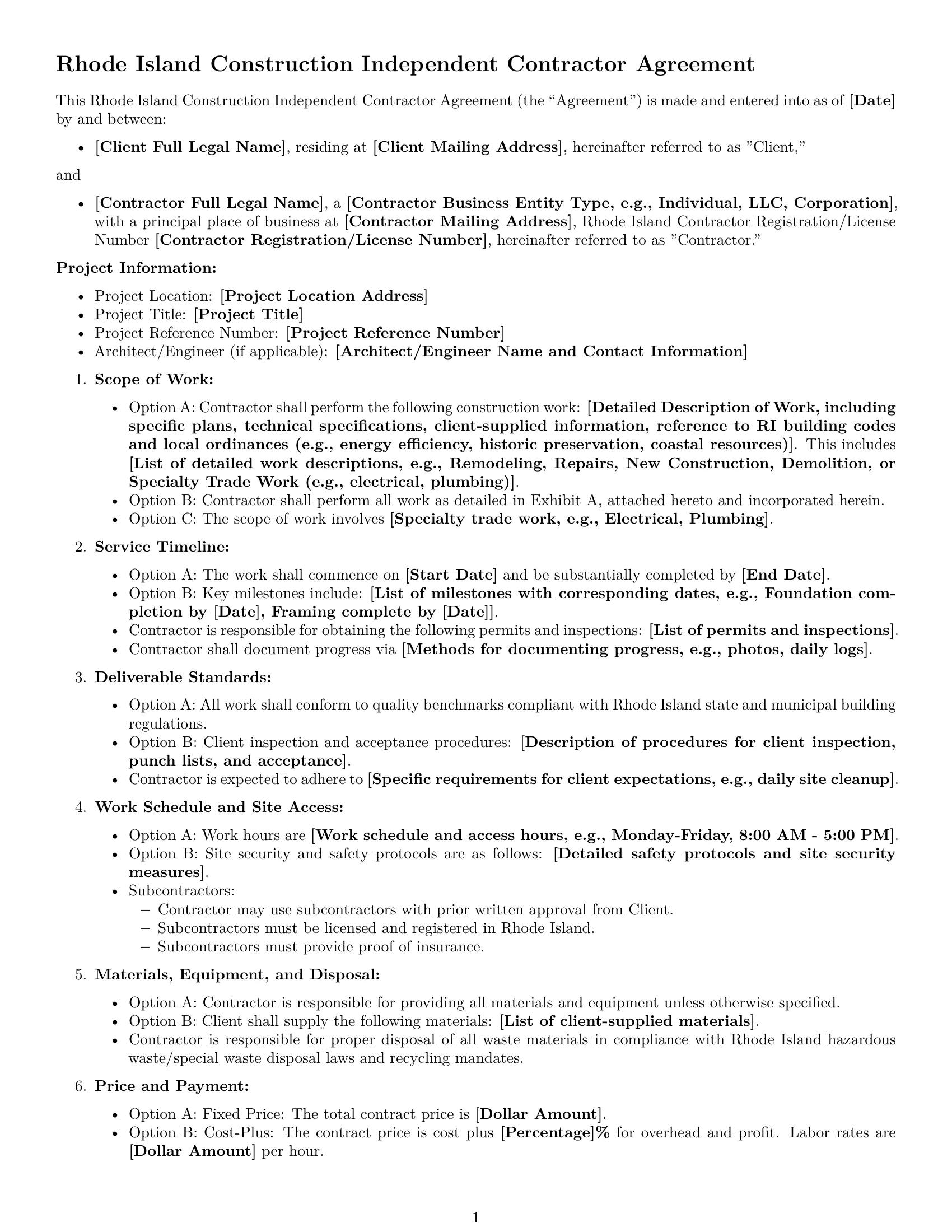 Preview page 1 of Free Rhode Island construction independent contractor agreement template