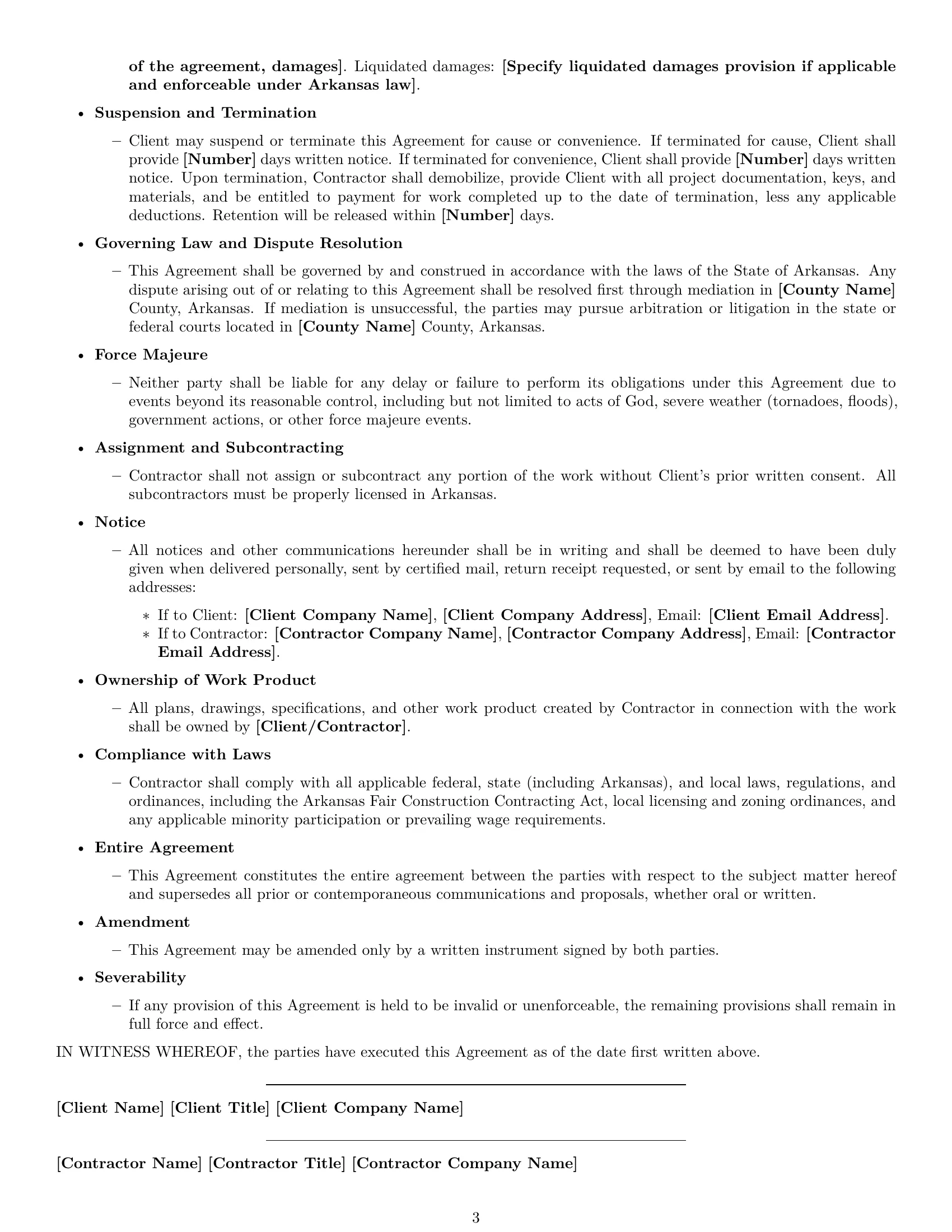 Preview page 3 of Free Arkansas construction independent contractor agreement template