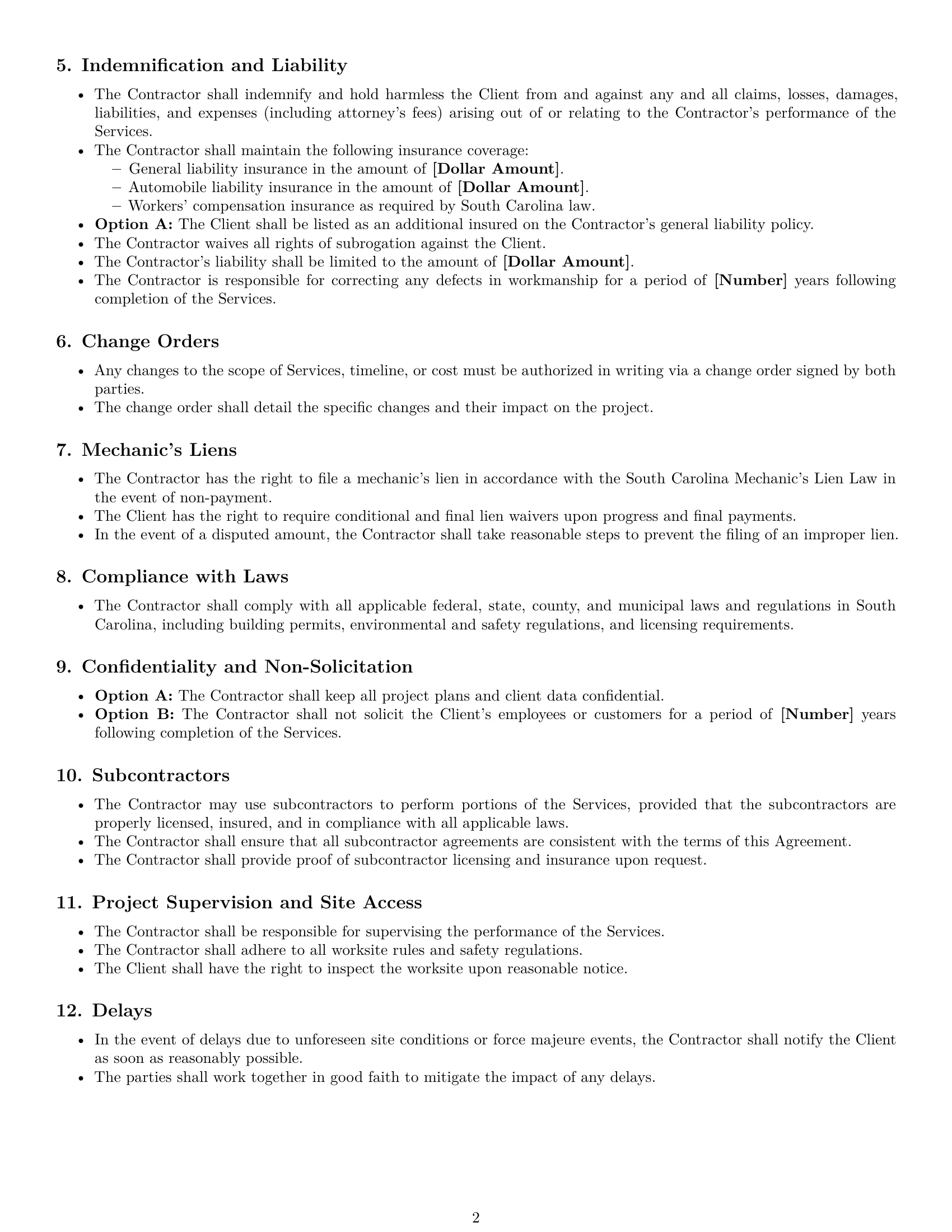 Preview page 2 of Free South Carolina construction independent contractor agreement template