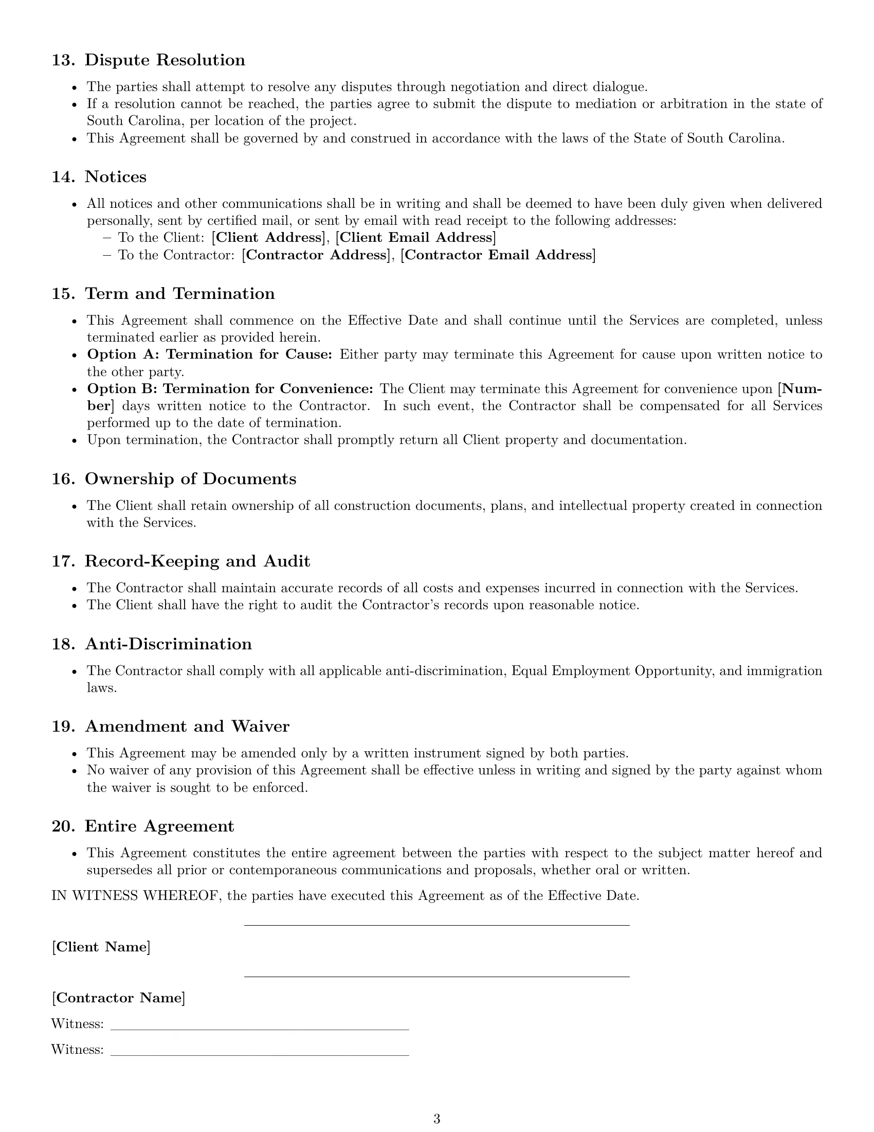 Preview page 3 of Free South Carolina construction independent contractor agreement template