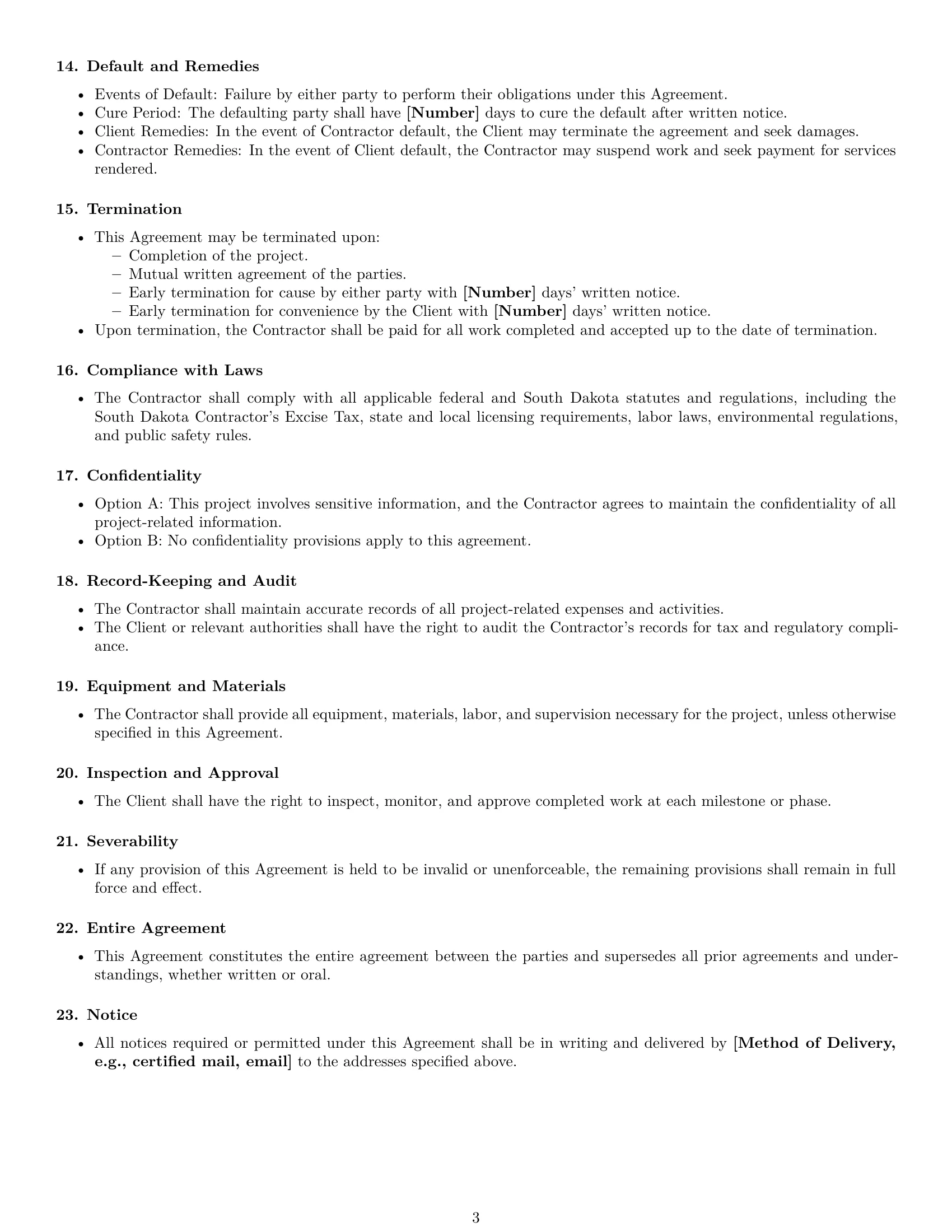 Preview page 3 of Free South Dakota construction independent contractor agreement template