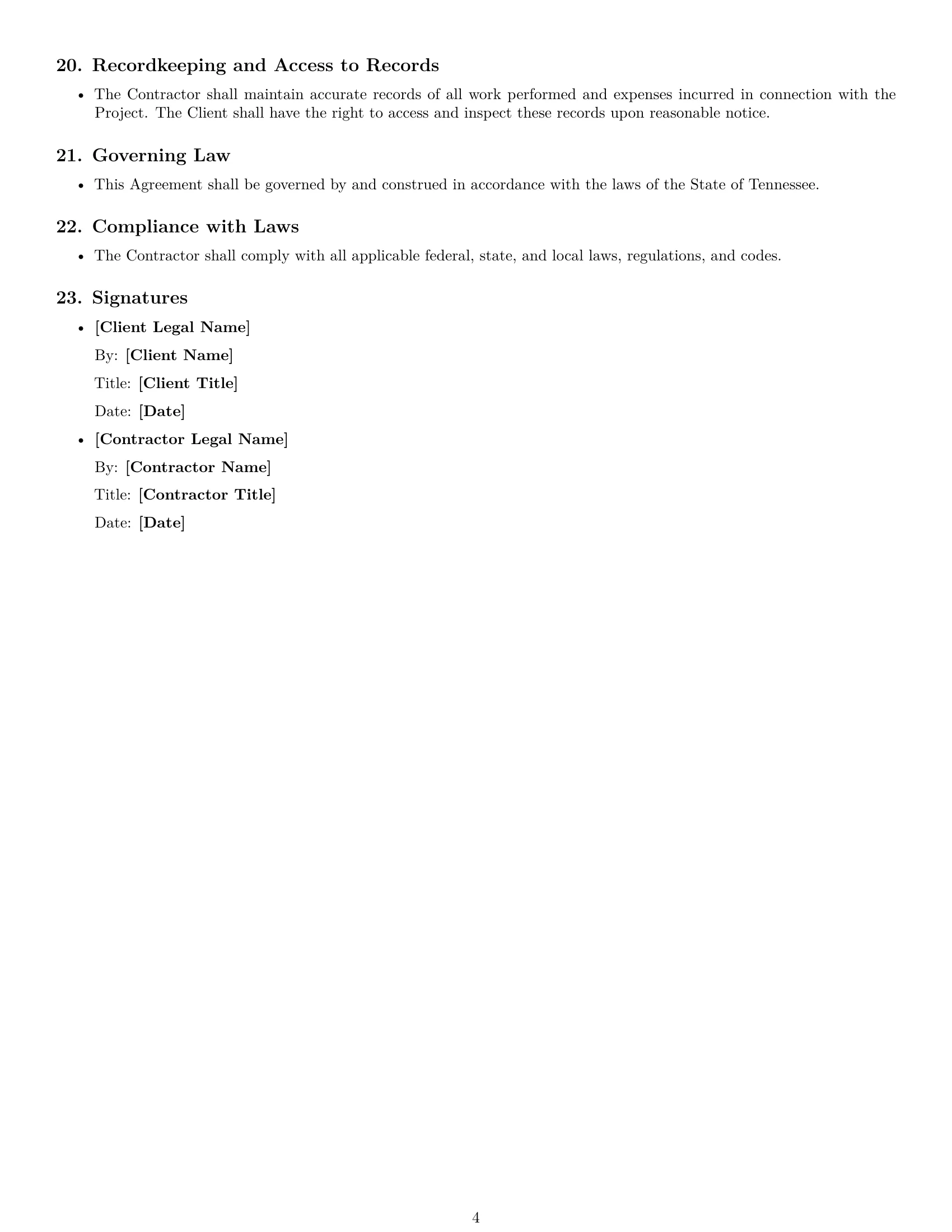 Preview page 4 of Free Tennessee construction independent contractor agreement template
