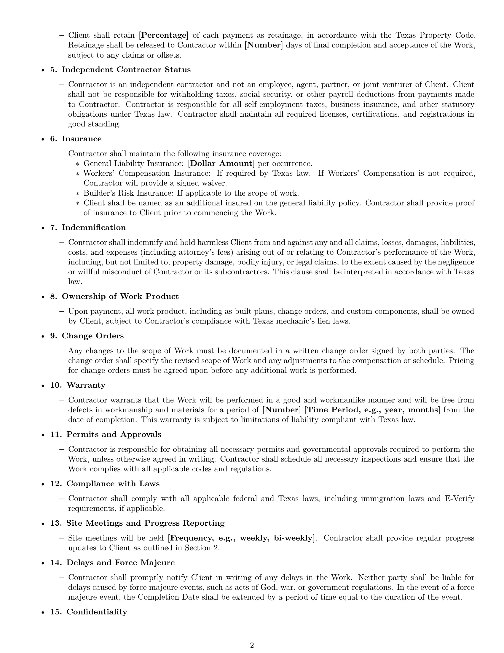 Preview page 2 of Free Texas construction independent contractor agreement template