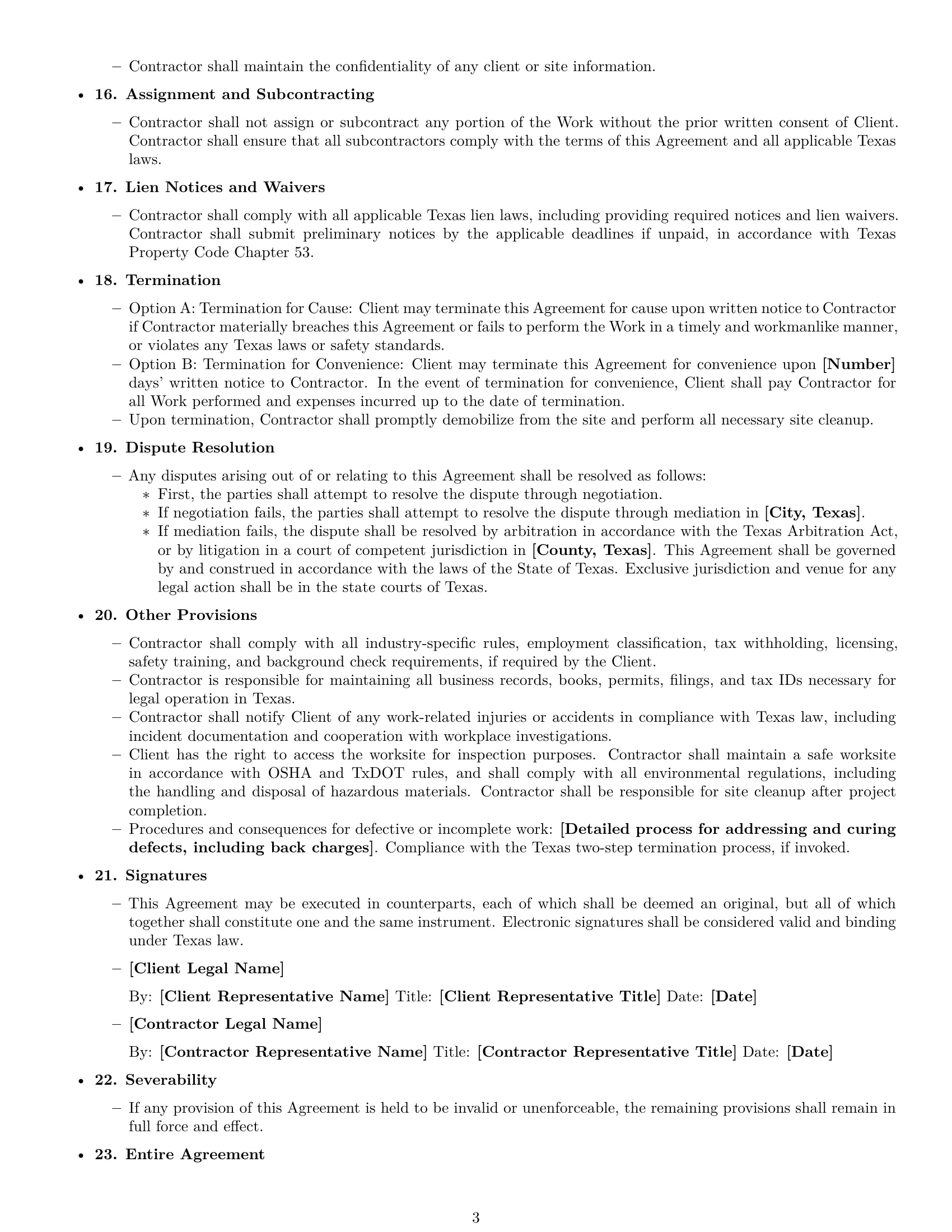 Preview page 3 of Free Texas construction independent contractor agreement template