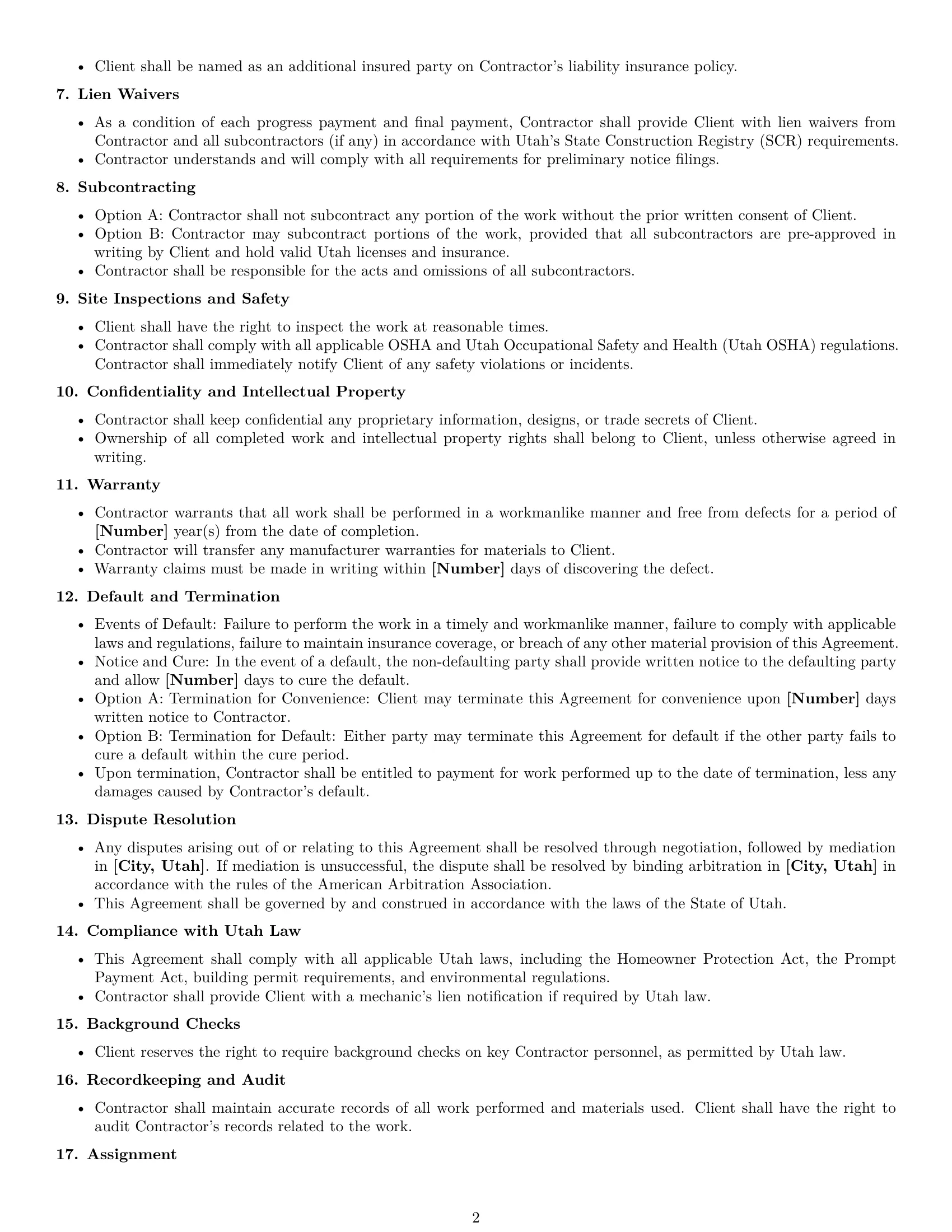 Preview page 2 of Free Utah construction independent contractor agreement template