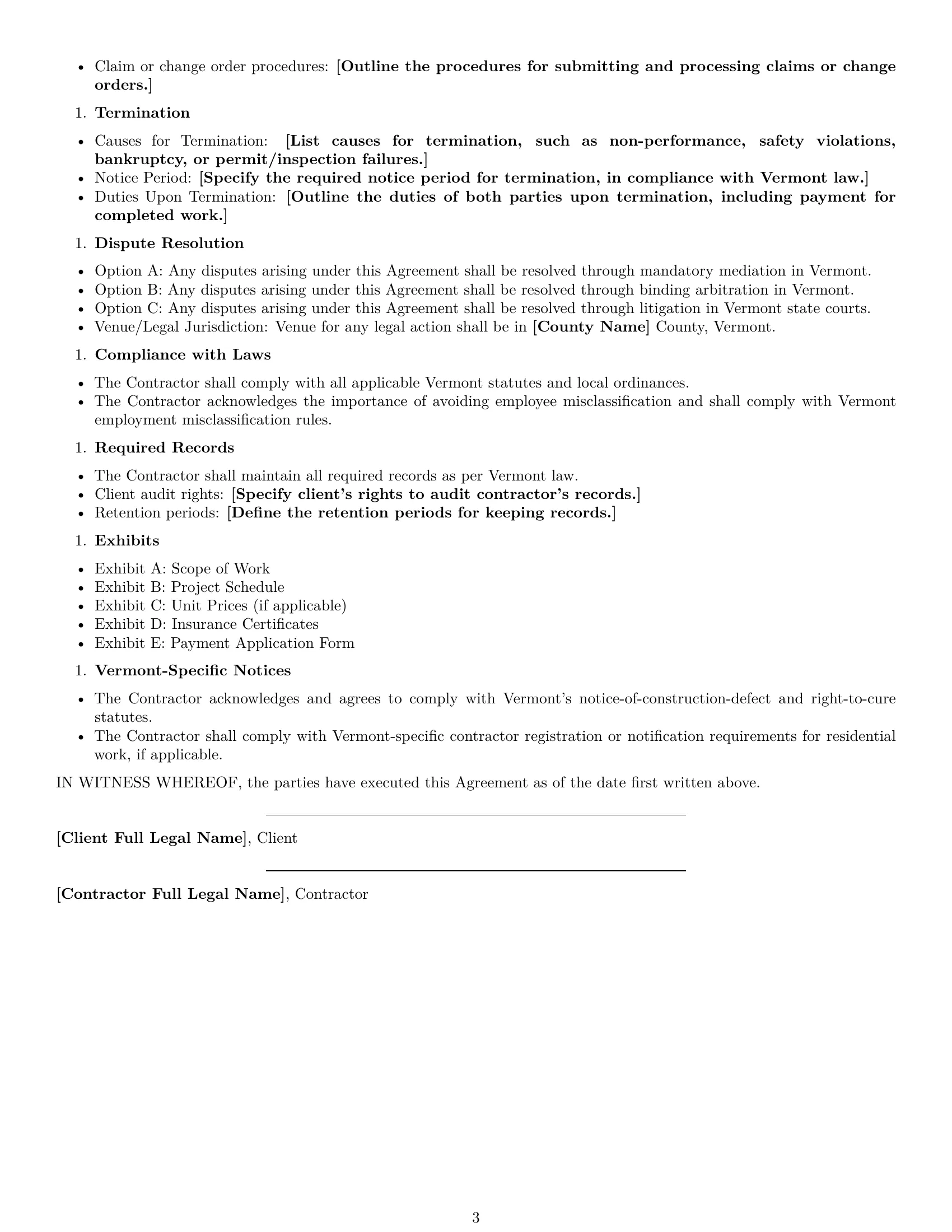 Preview page 3 of Free Vermont construction independent contractor agreement template