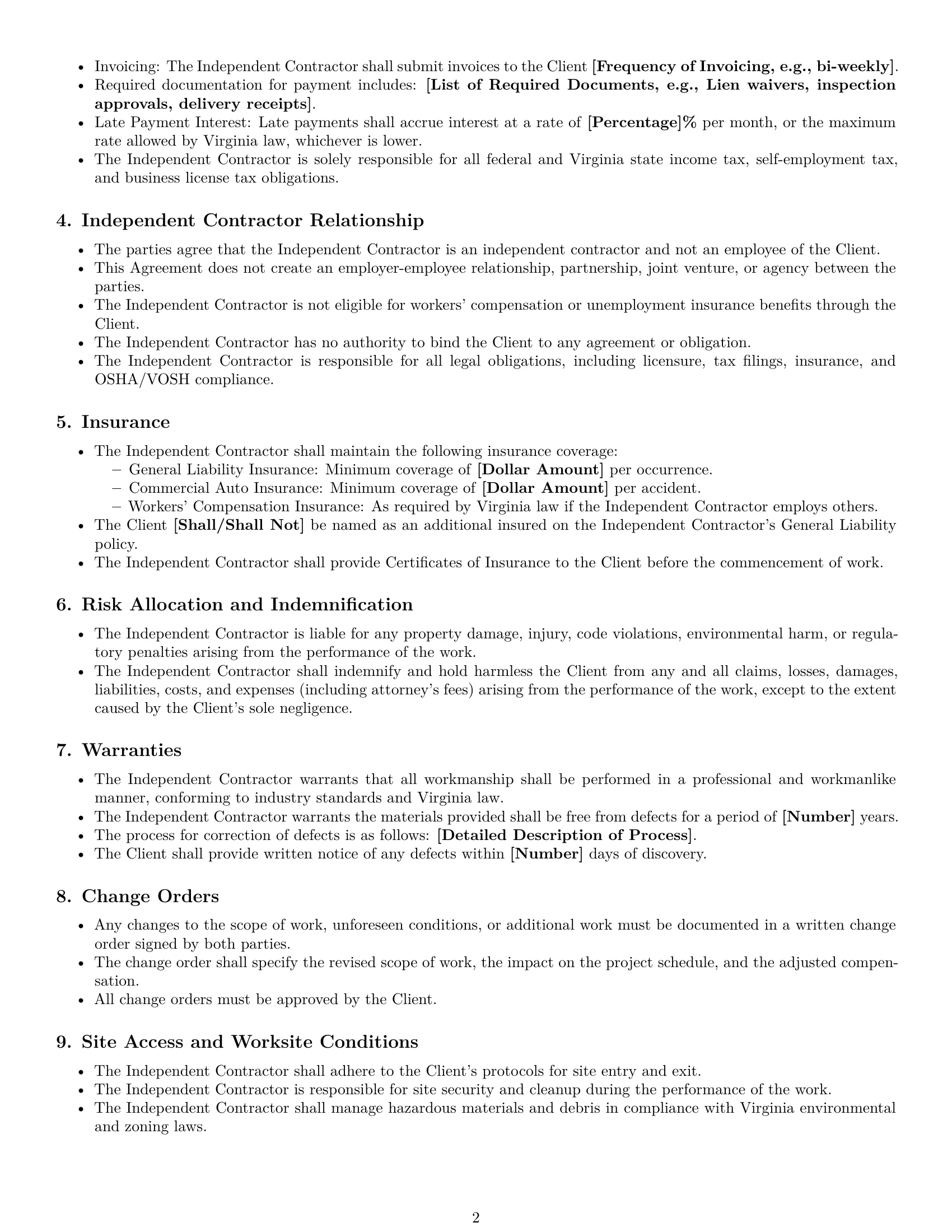 Preview page 2 of Free Virginia construction independent contractor agreement template
