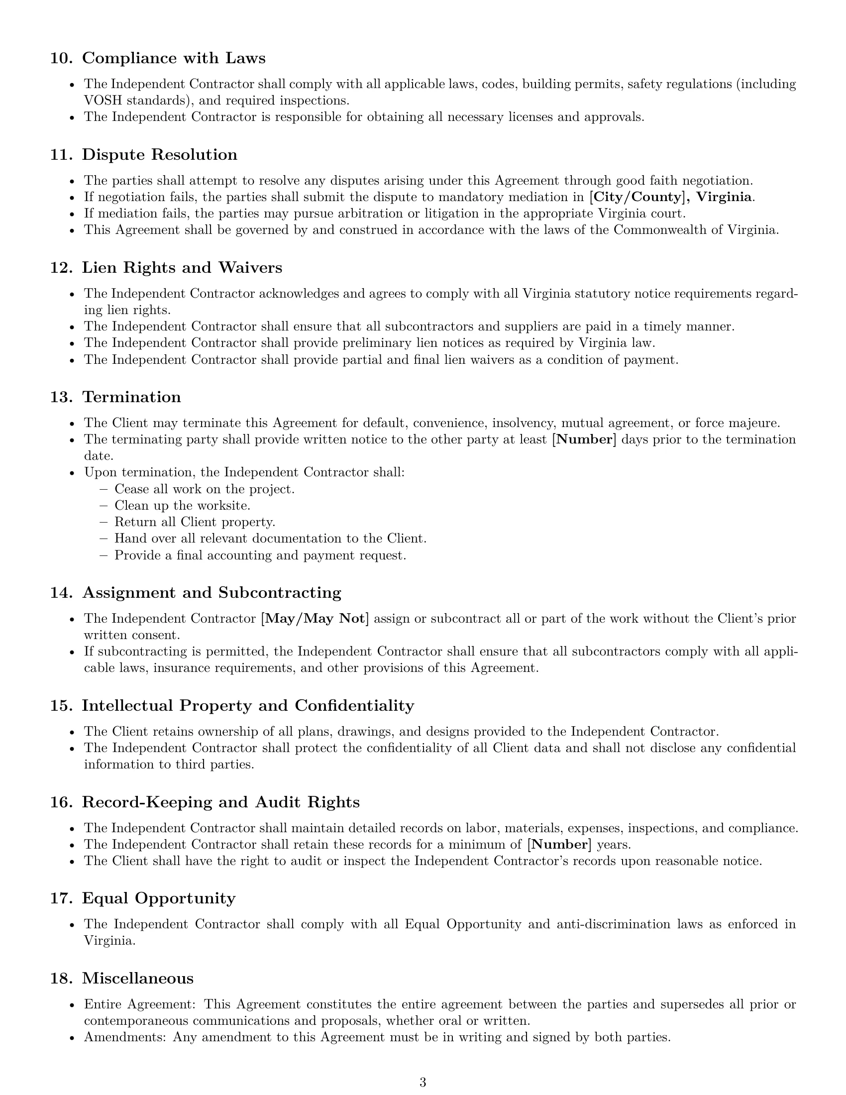Preview page 3 of Free Virginia construction independent contractor agreement template