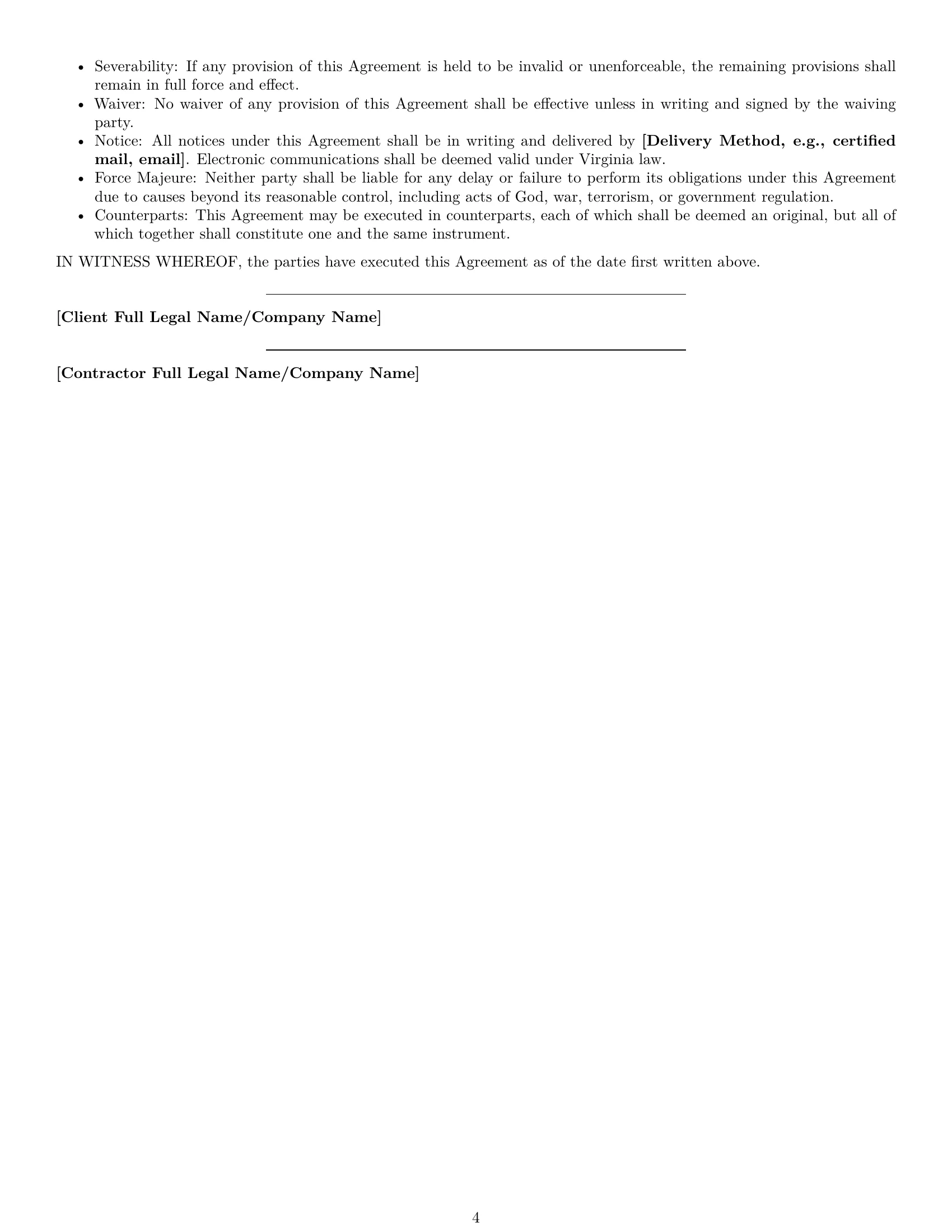 Preview page 4 of Free Virginia construction independent contractor agreement template