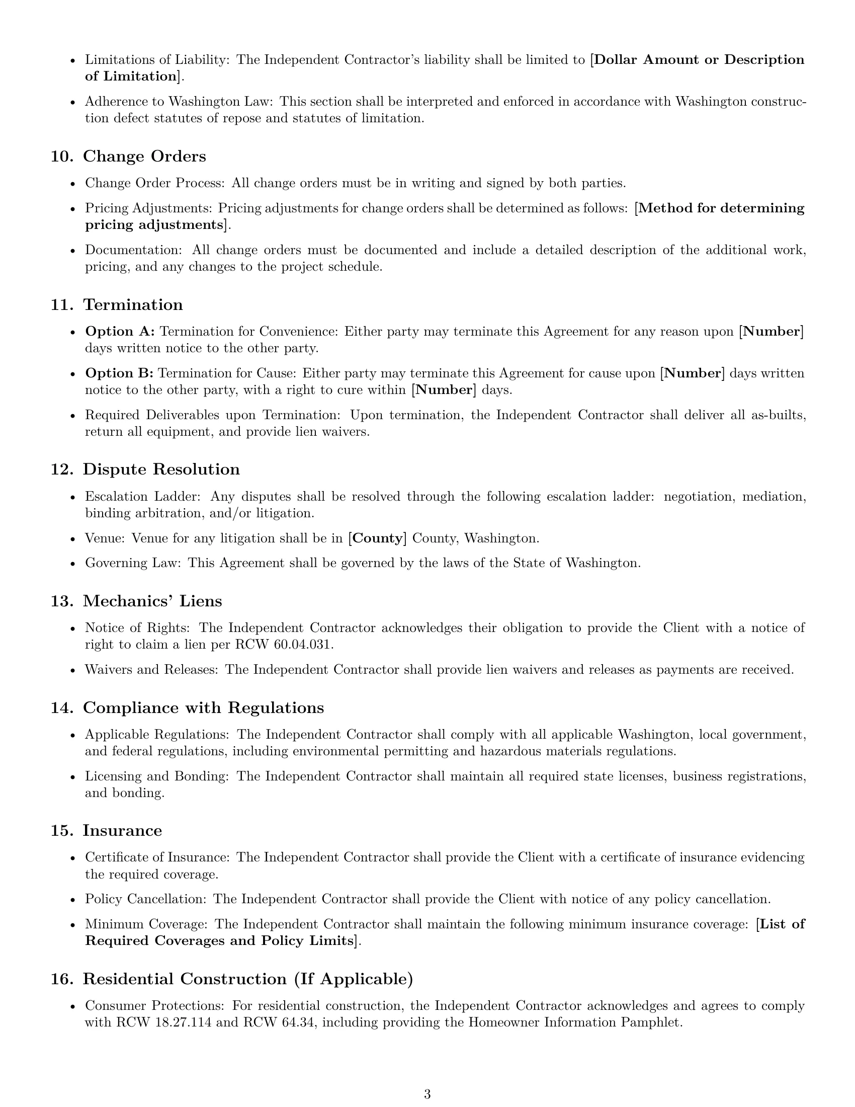 Preview page 3 of Free Washington construction independent contractor agreement template