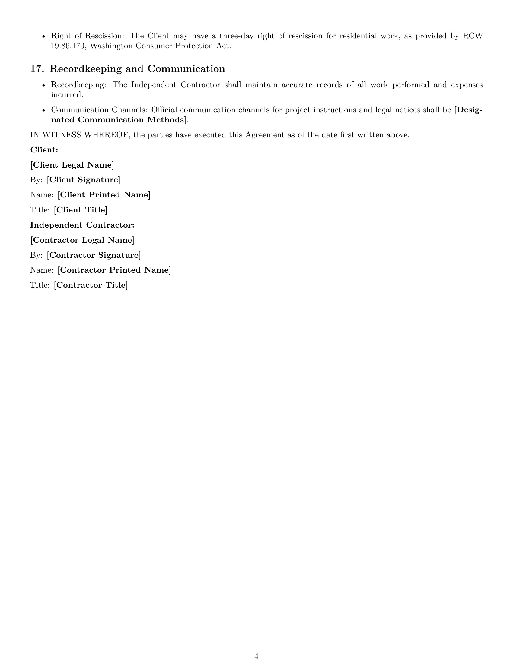 Preview page 4 of Free Washington construction independent contractor agreement template
